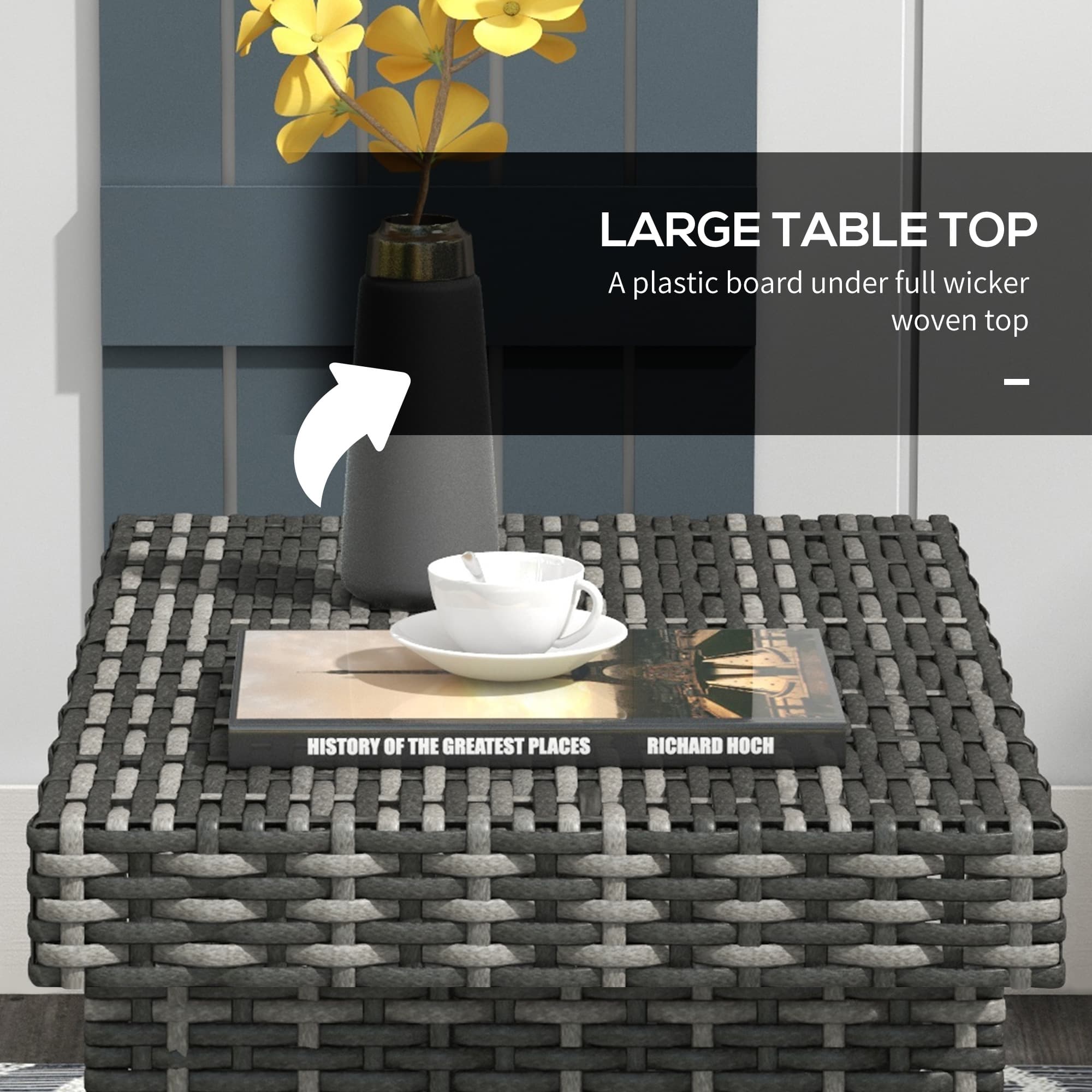 Foldable Rattan Garden Side Table in Mixed Grey for Patio and Balcony - image 6