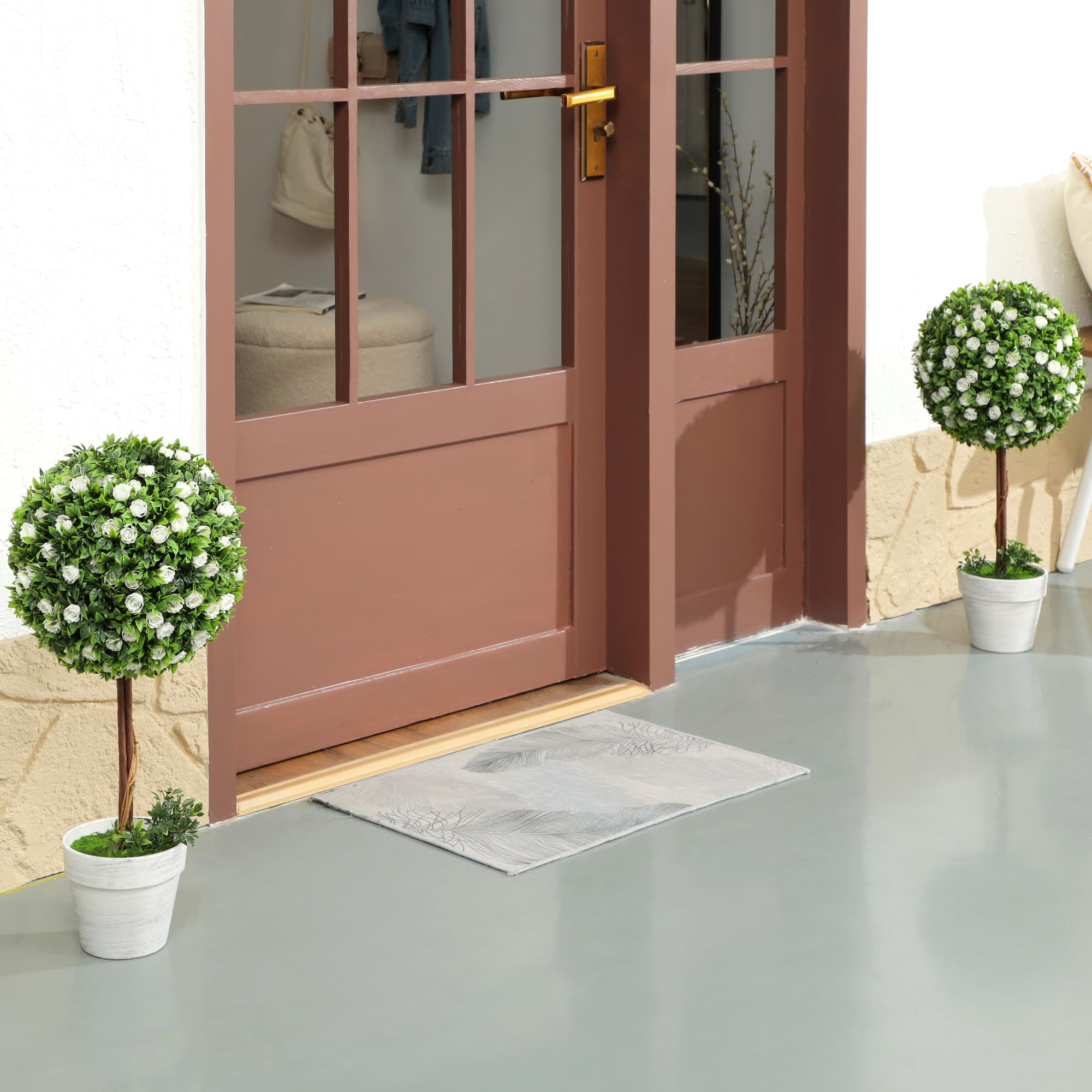 Set of 2 White Artificial Rose Topiary Trees - image 1