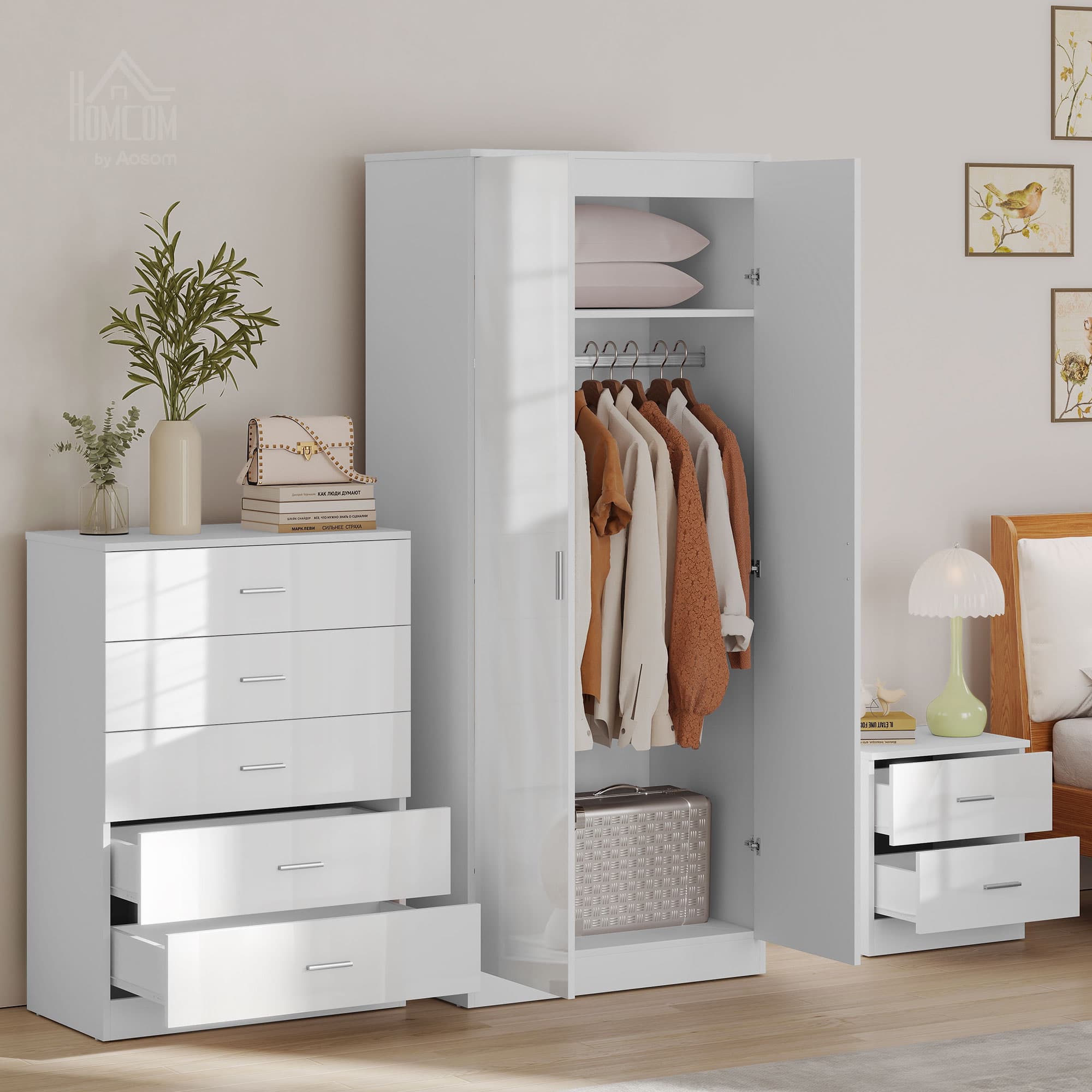 Transform Your Space with this White High Gloss Bedroom Trio - image 5
