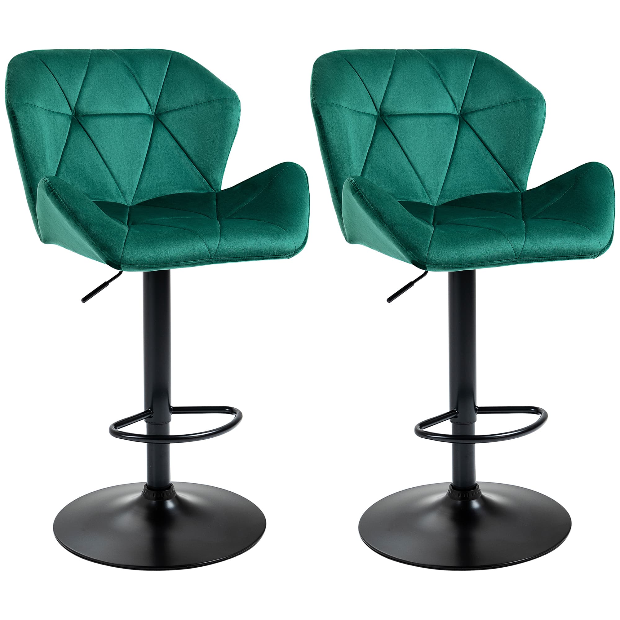 Effortless Style: Green Velvet Adjustable Bar Stools - Green
