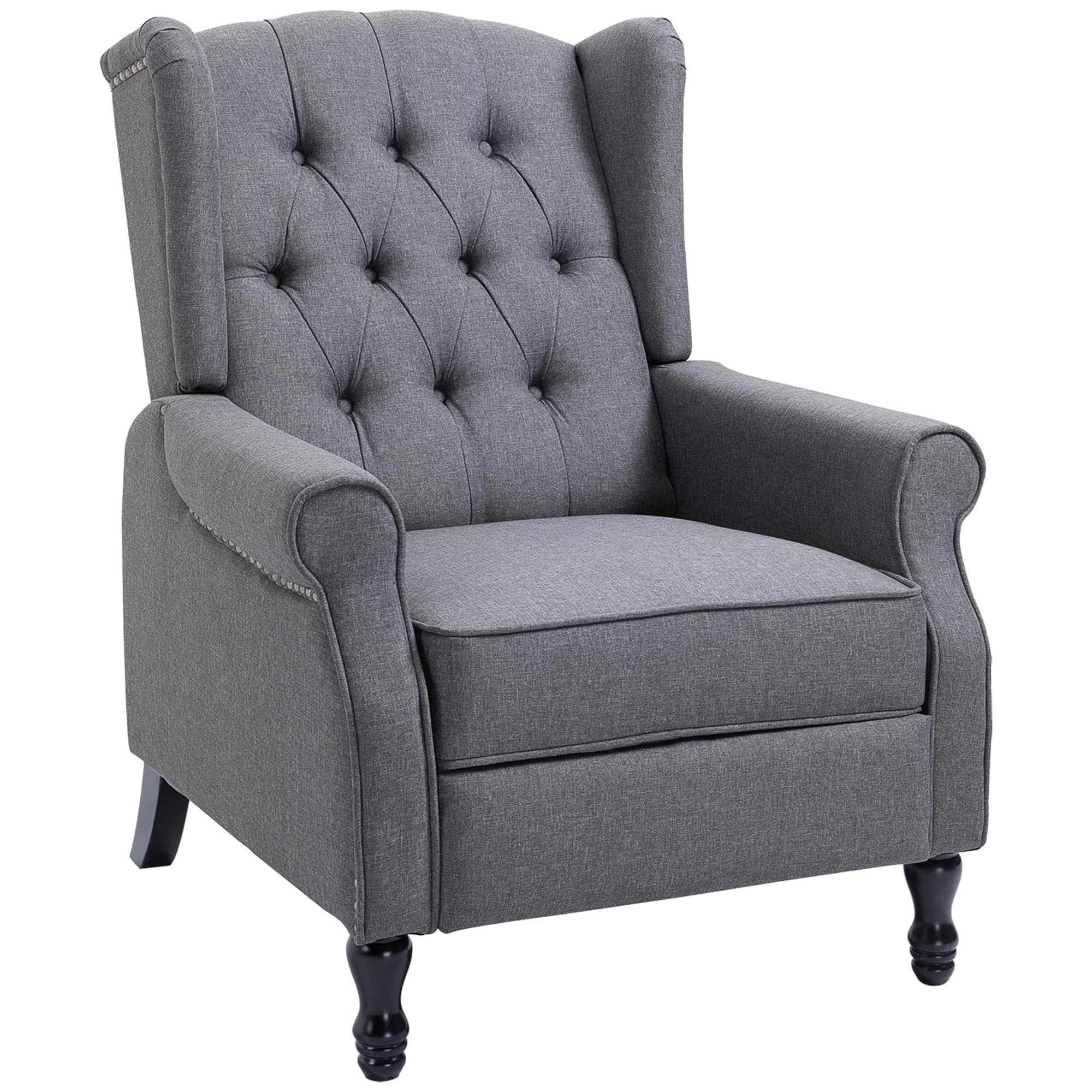 Relax in Style: Vintage Grey Tufted Recliner Armchair - Light Grey