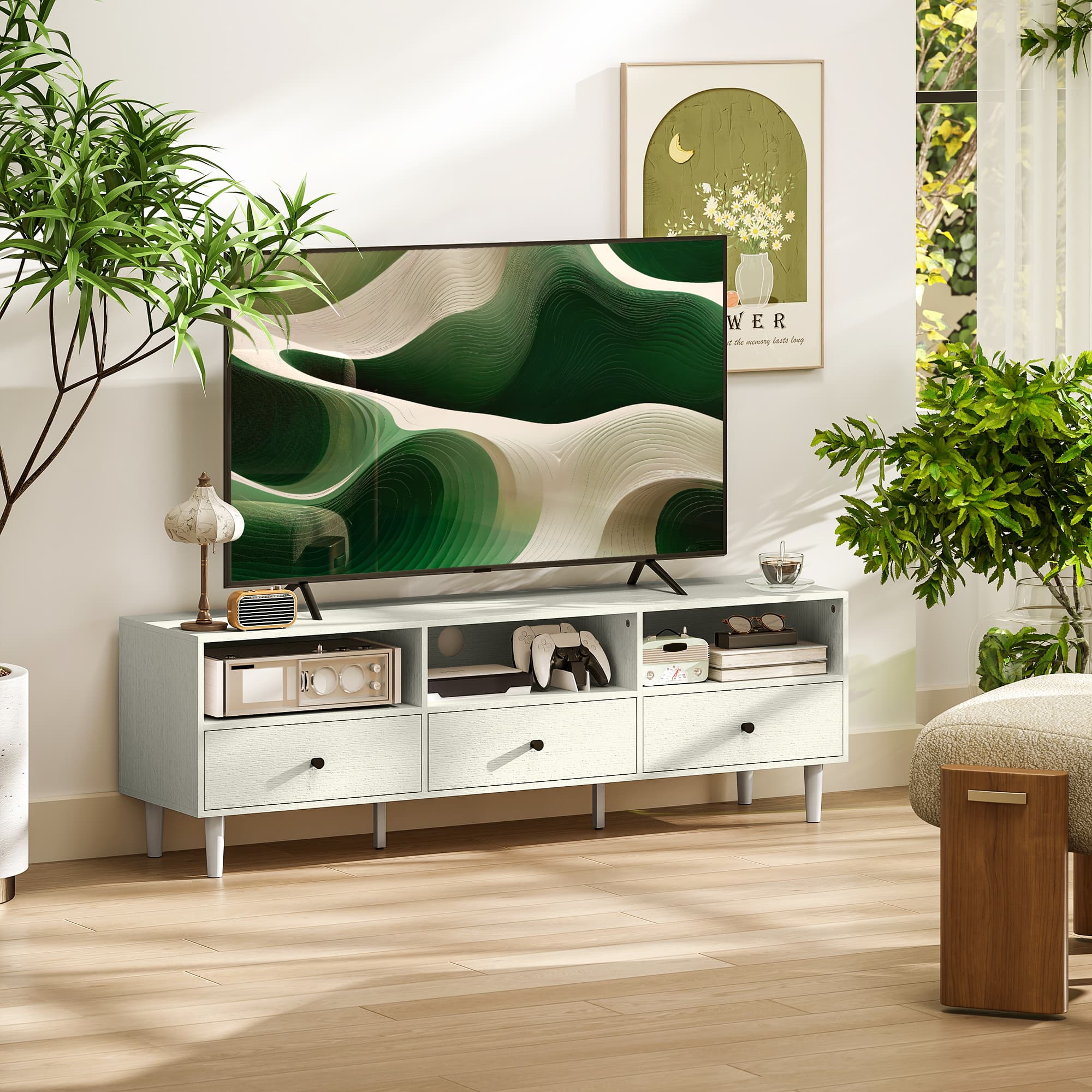 Effortless Minimalist Cream White TV Unit for 75" Screens - image 5