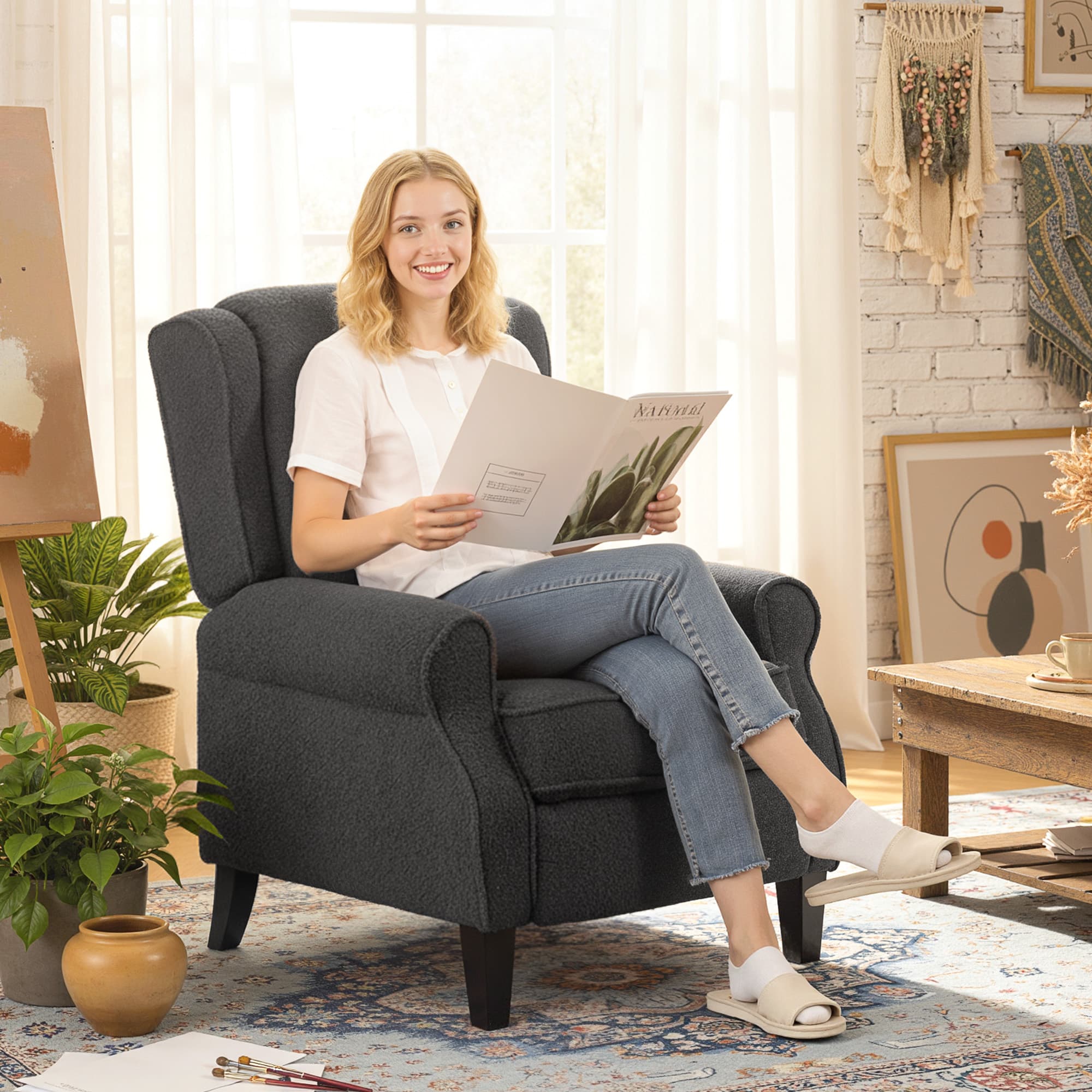 Effortless Comfort: Dark Grey Teddy Fleece Recliner Armchair - image 5