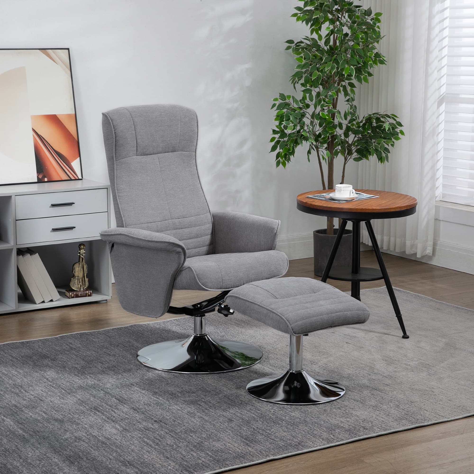 Unwind in the Grey Velvet Swivel Recliner Chair & Footstool - image 1