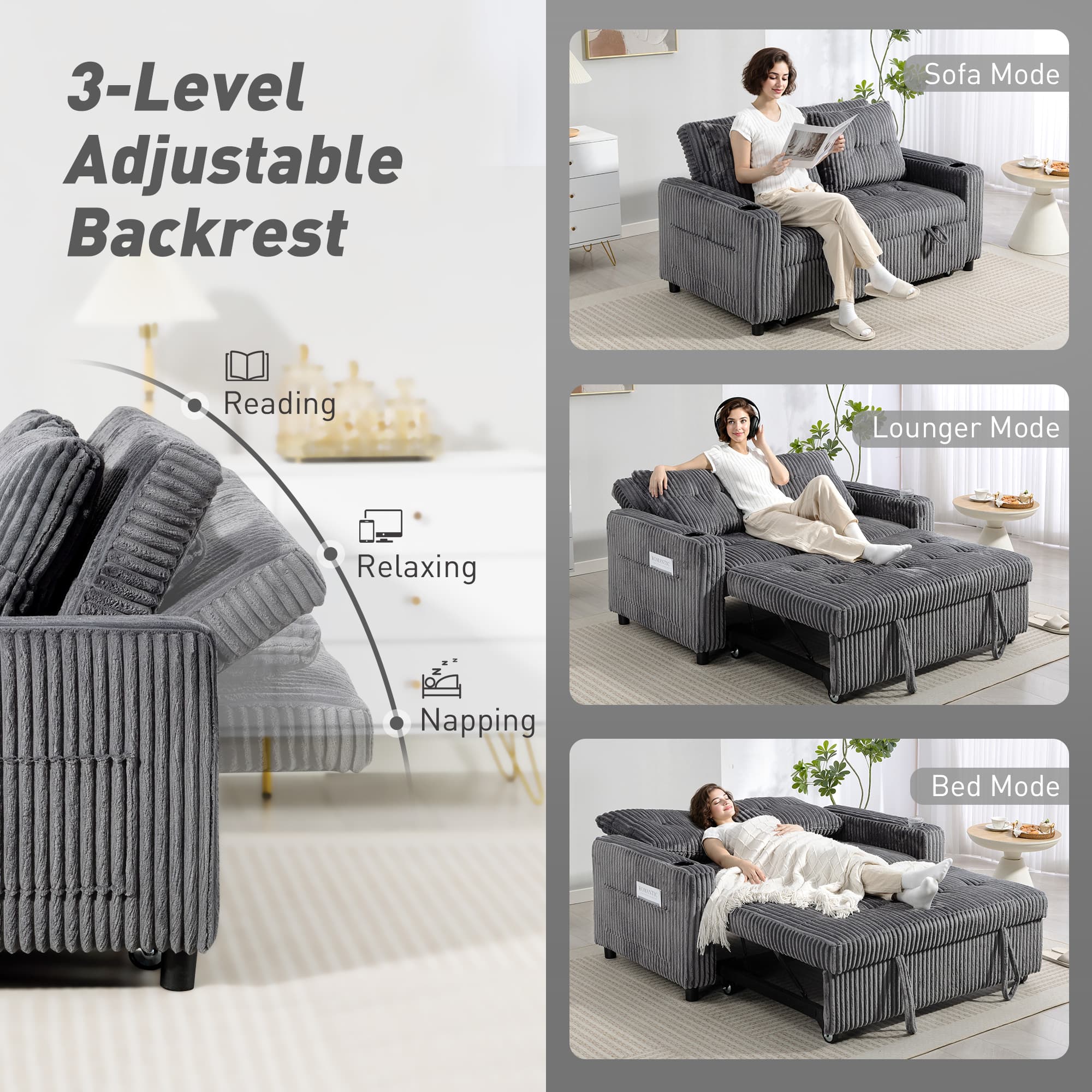 Transform Your Space with this Charcoal Corduroy Sofa Bed - image 2