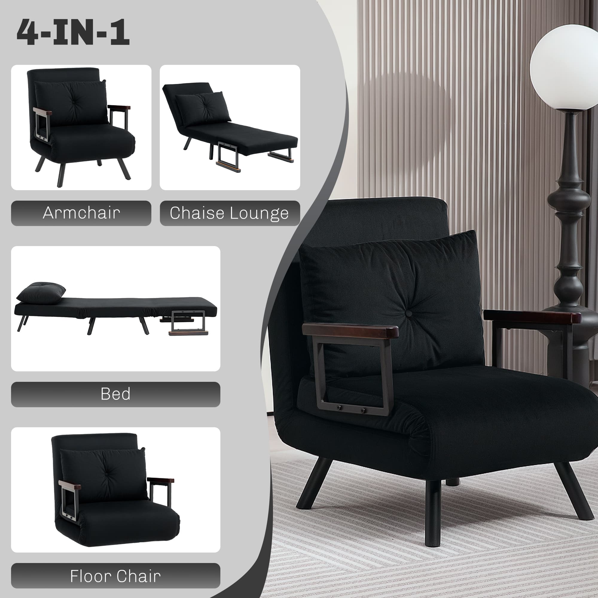 Transform Your Space with this 4-in-1 Velvet Chair Bed - image 2