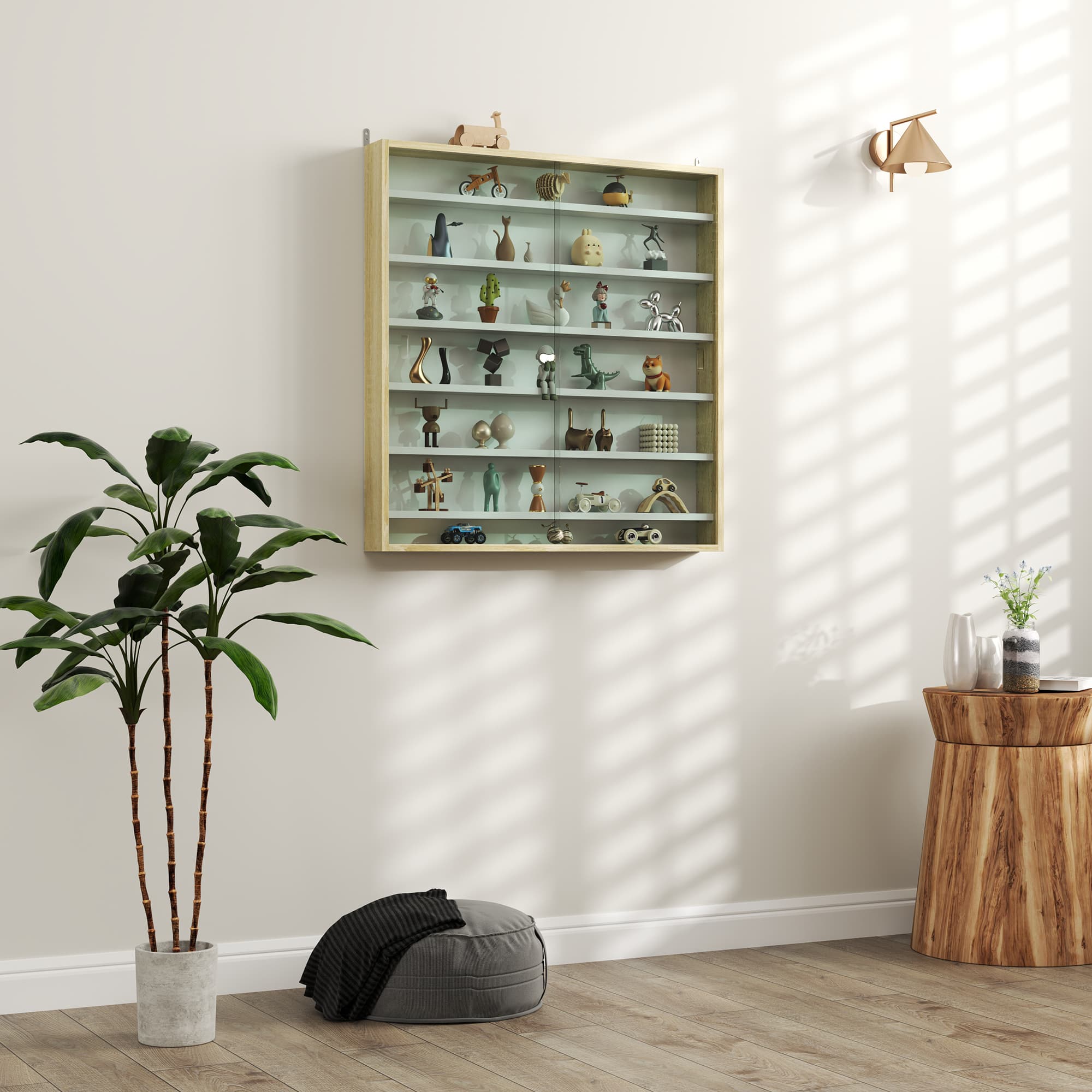 Premium Oak Wall Display Cabinet with Sliding Glass Doors - image 4