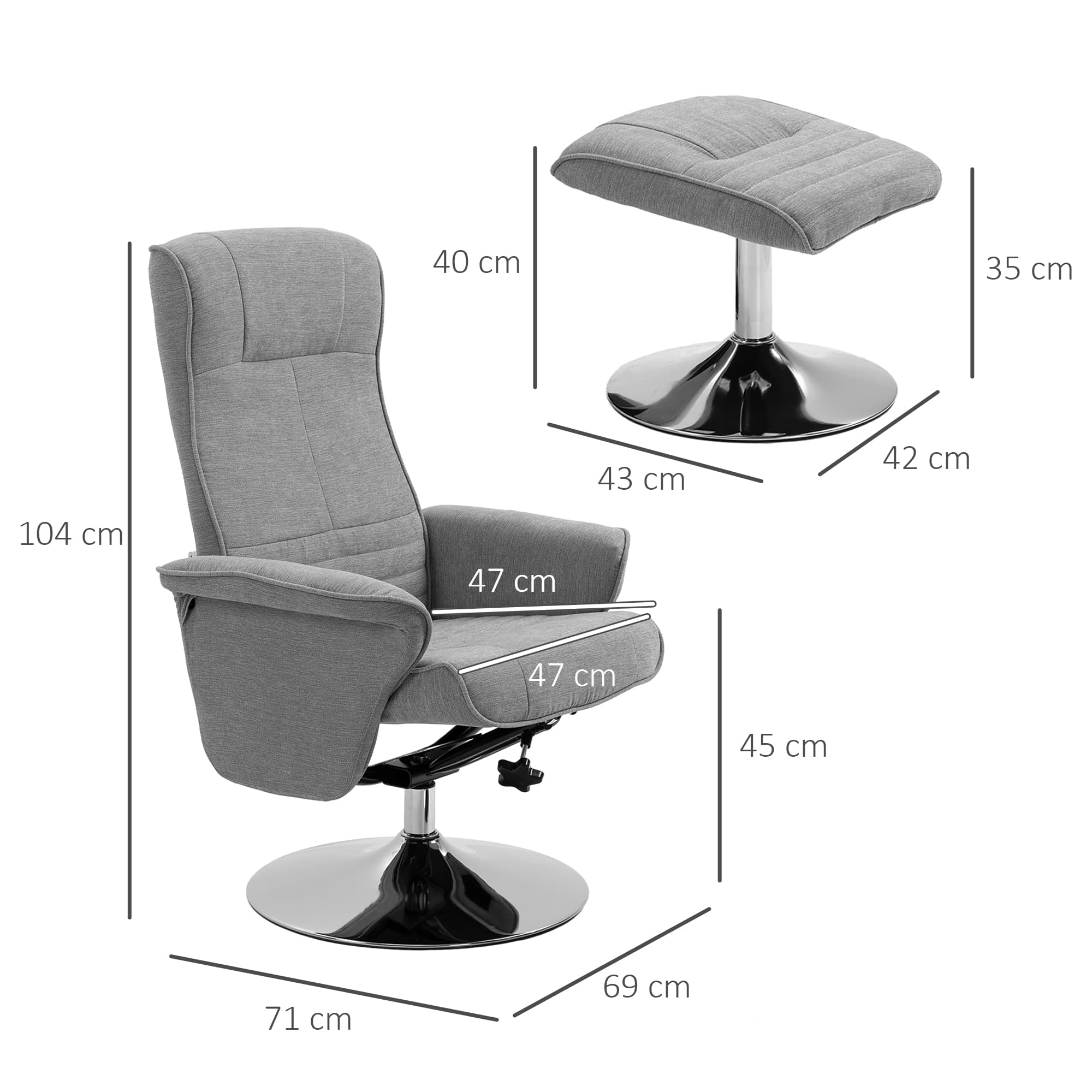 Unwind in the Grey Velvet Swivel Recliner Chair & Footstool - image 3