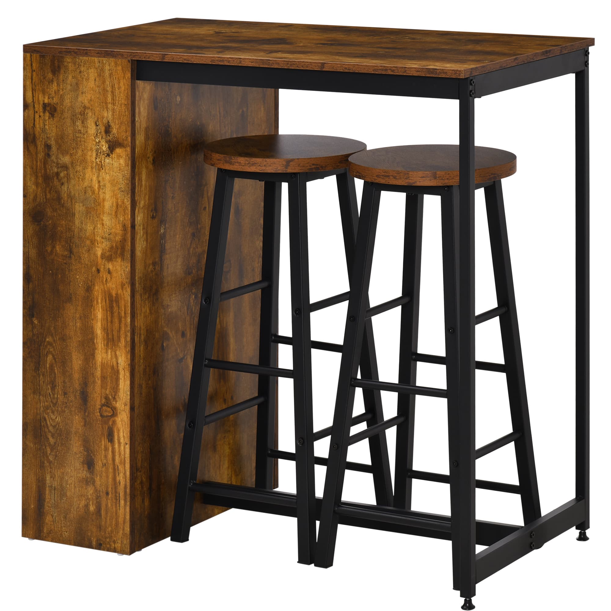 Effortless Dining: Industrial Bar Table Set for Small Spaces - Rustic Brown