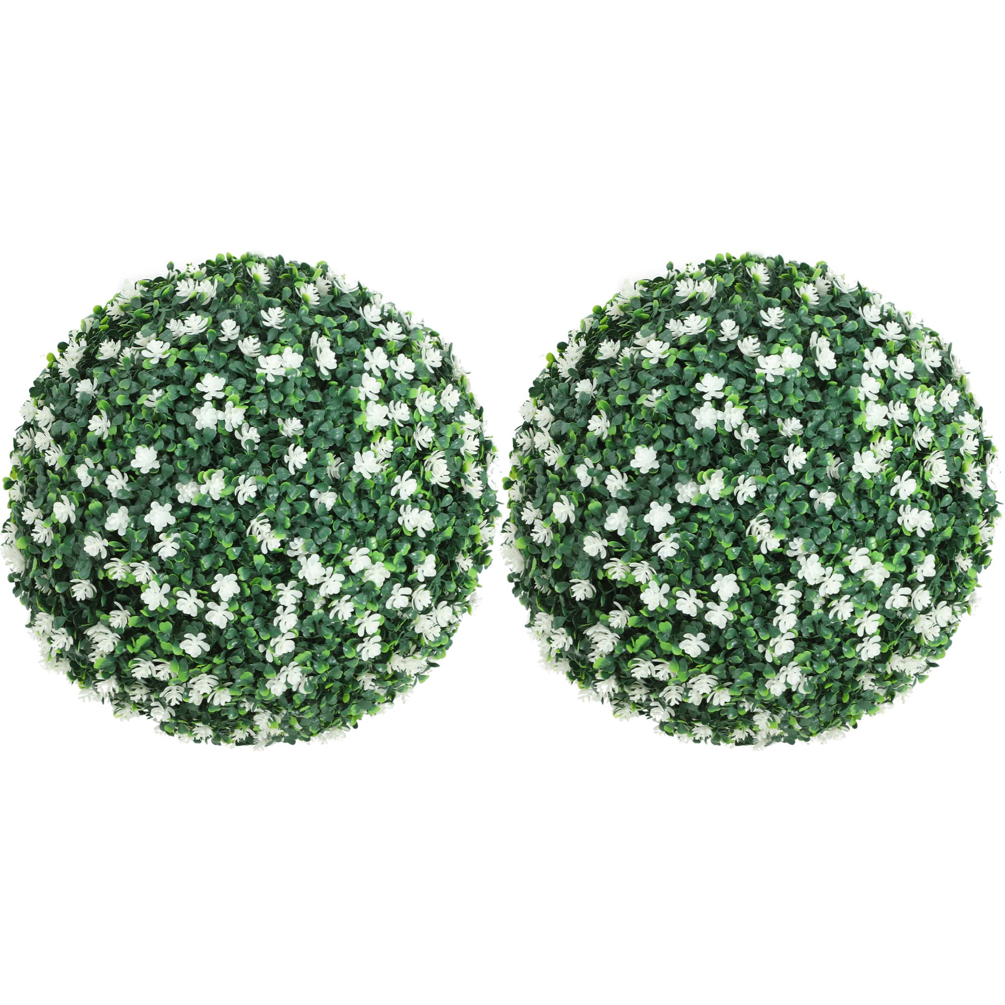 Year-round greenery with two flowering boxwood balls - White