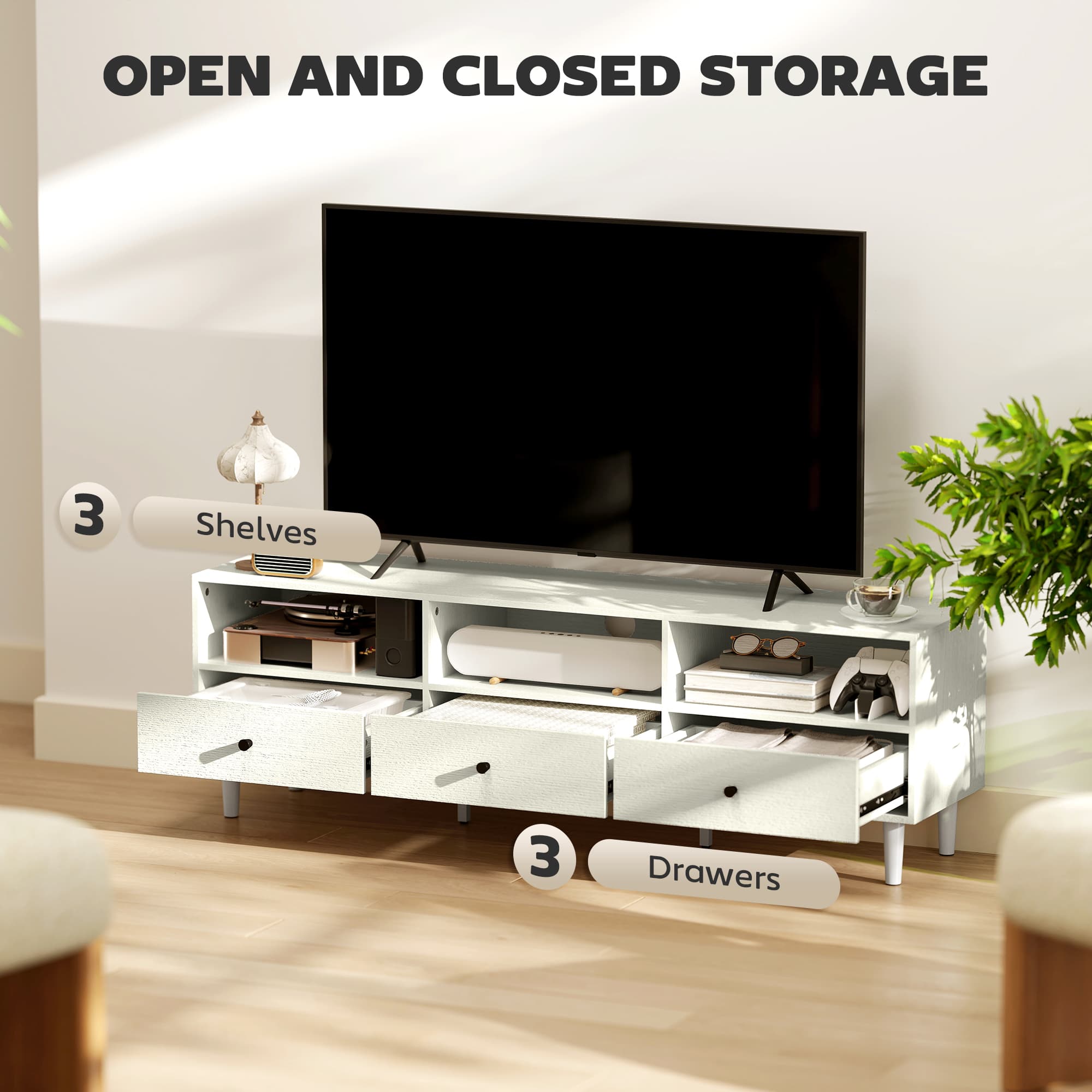 Effortless Minimalist Cream White TV Unit for 75" Screens - image 4