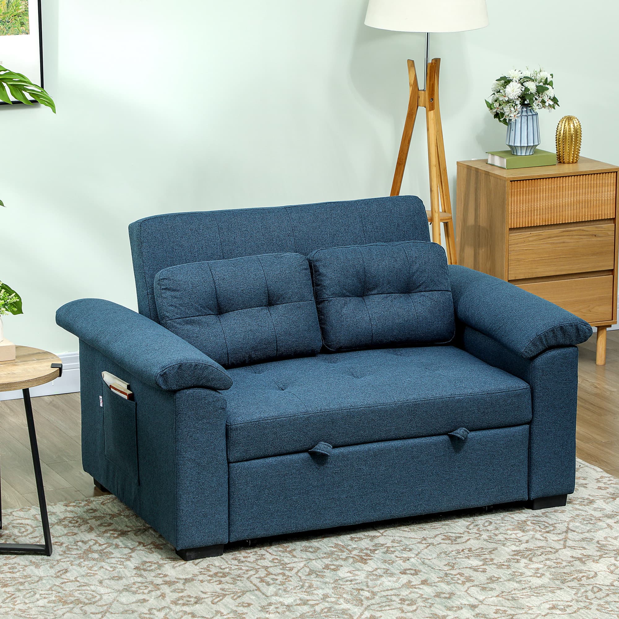 Blue 2-Seater Pull-Out Sofa Bed for Effortless Hosting - image 5