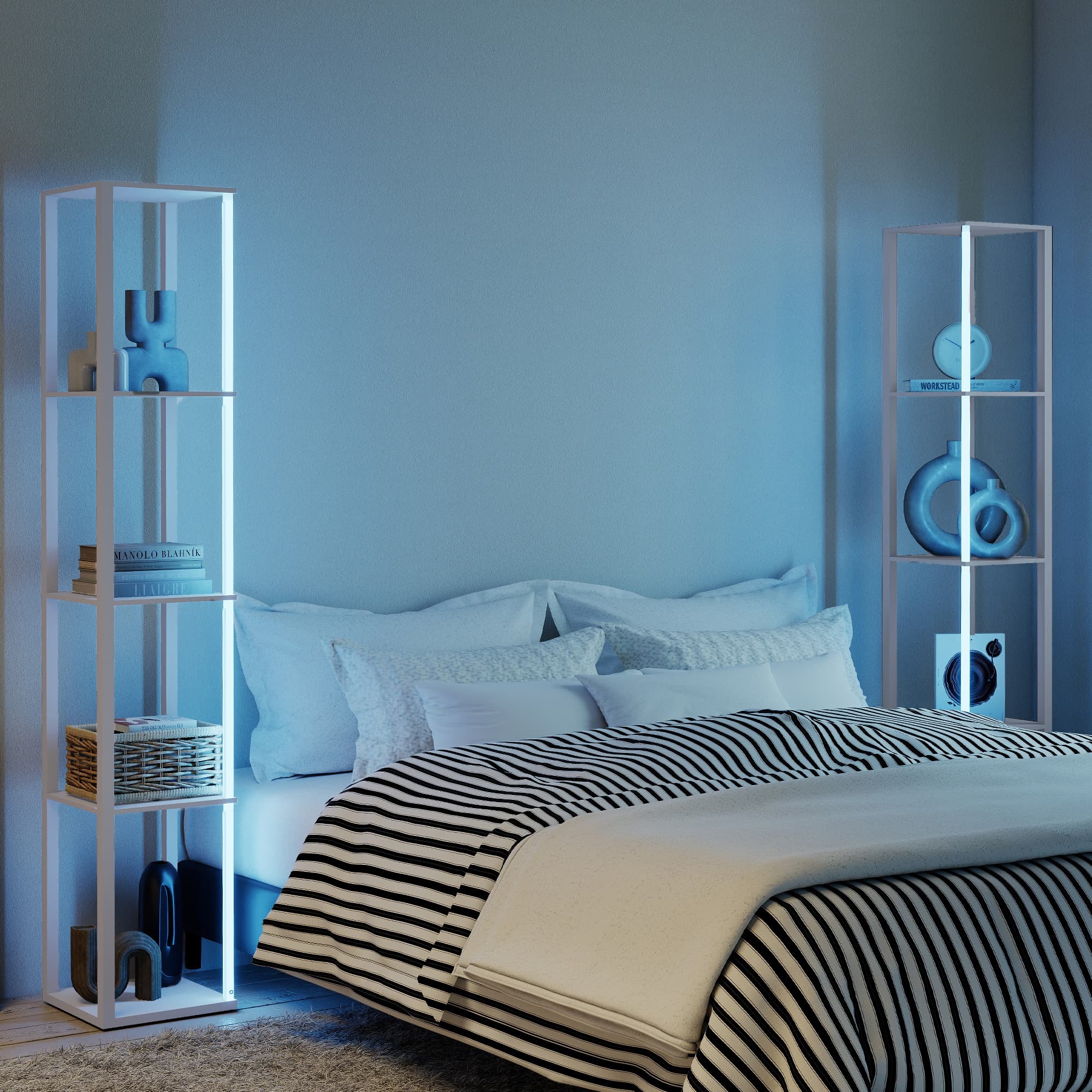 Slim Grey Floor Lamp with Shelves and RGB Mood Lighting - image 9