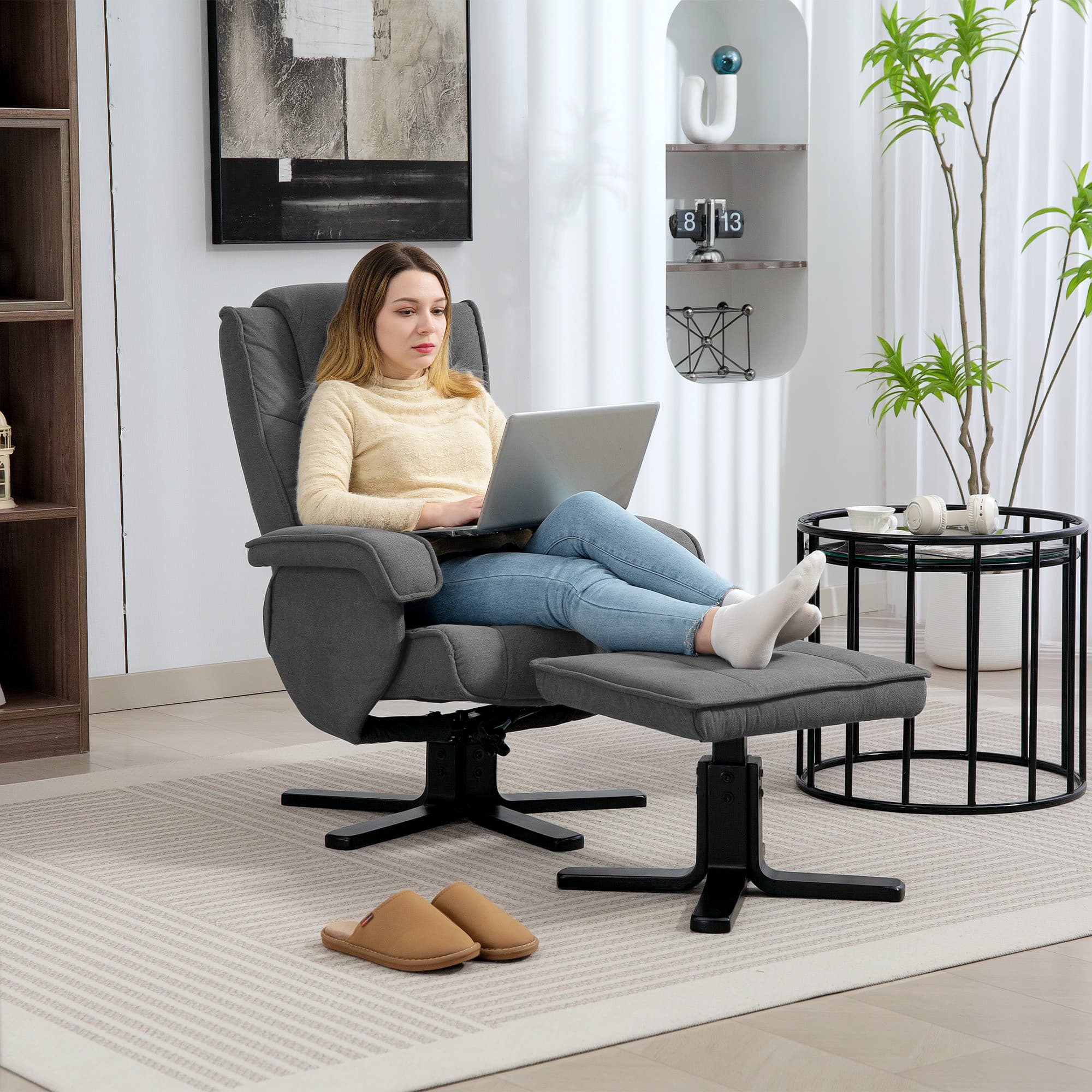 Transform Your Space: Charcoal Grey Velvet Recliner & Footstool - image 4