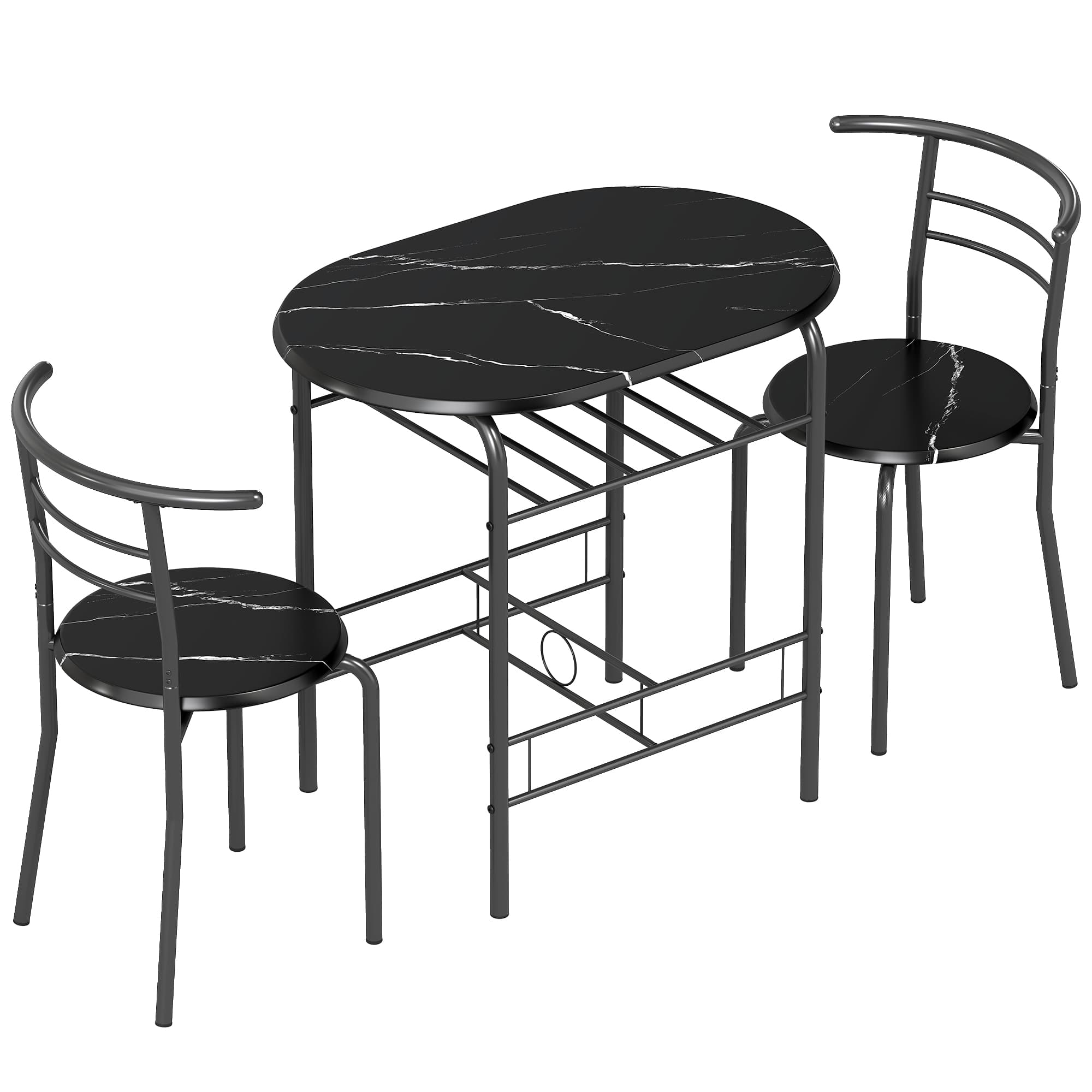 Compact Black Dining Set for Two with Storage Shelf