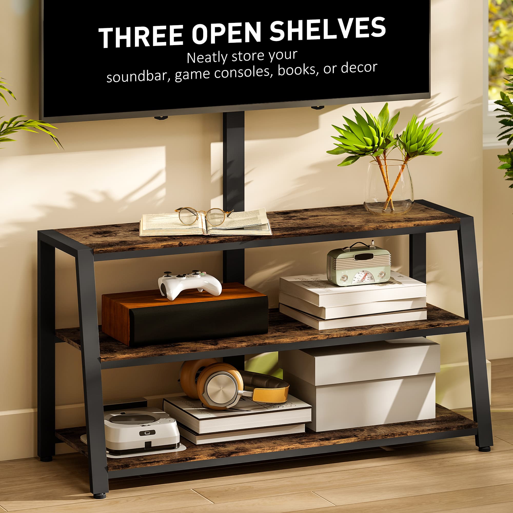 Effortless Viewing: Industrial Swivel TV Stand in Rustic Brown - image 5