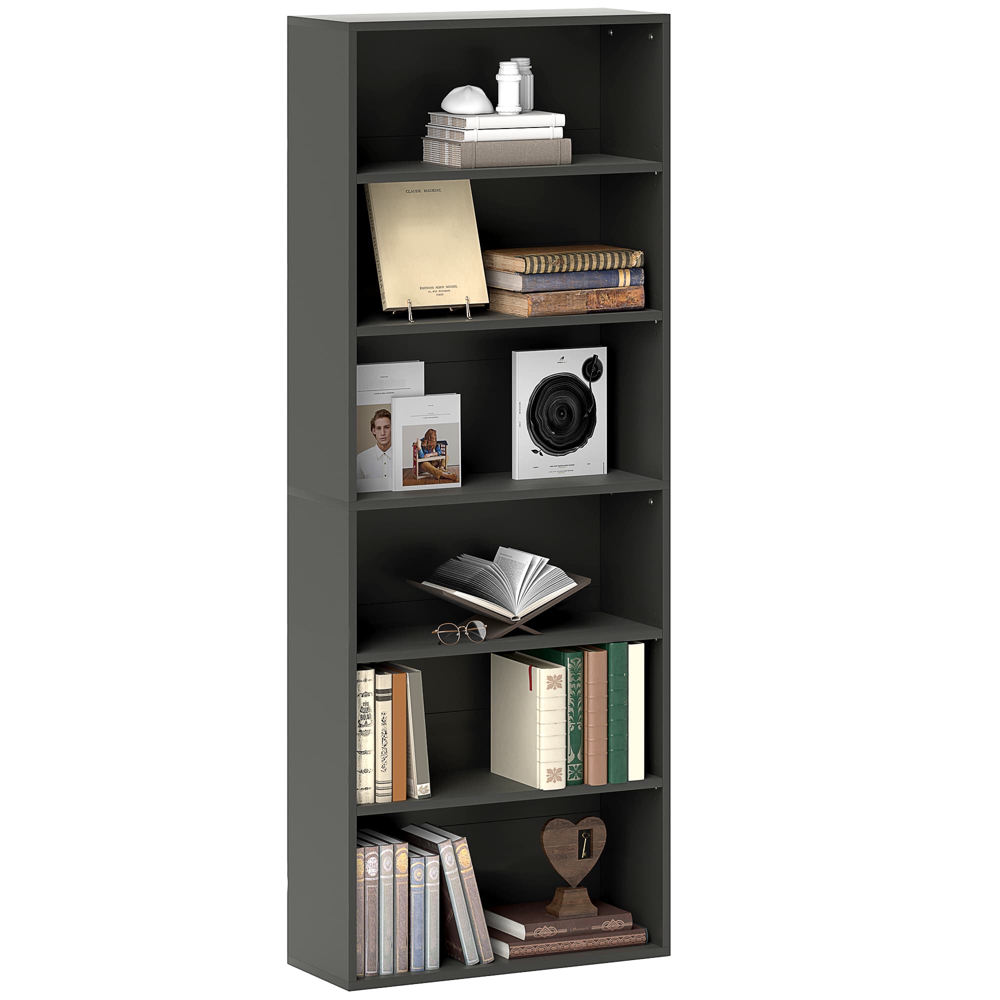 Effortless Storage: Premium Black Six-Shelf Bookcase - Black