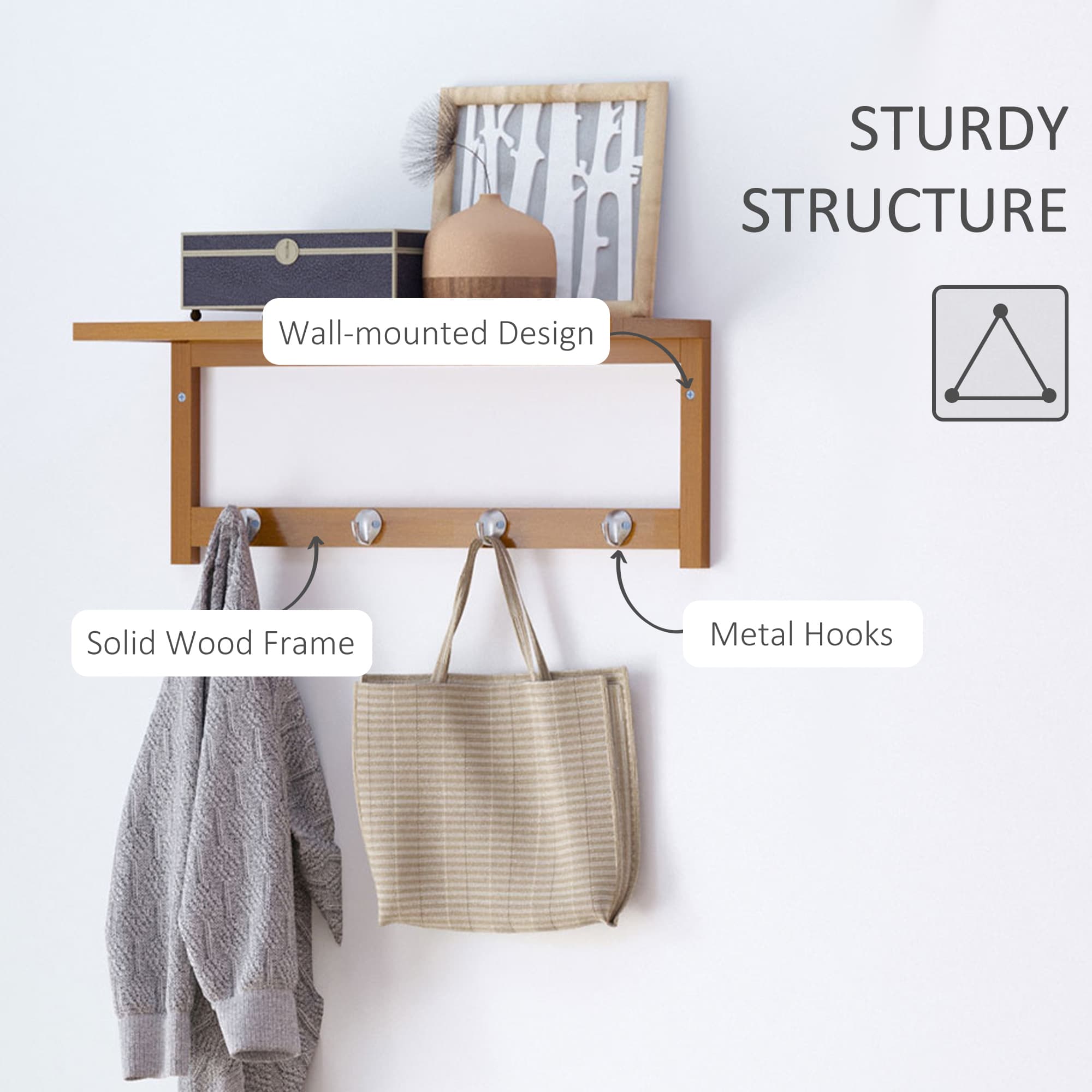 Bamboo Coat Rack with Shelf — 4 Wall-Mounted Double Hooks - image 8