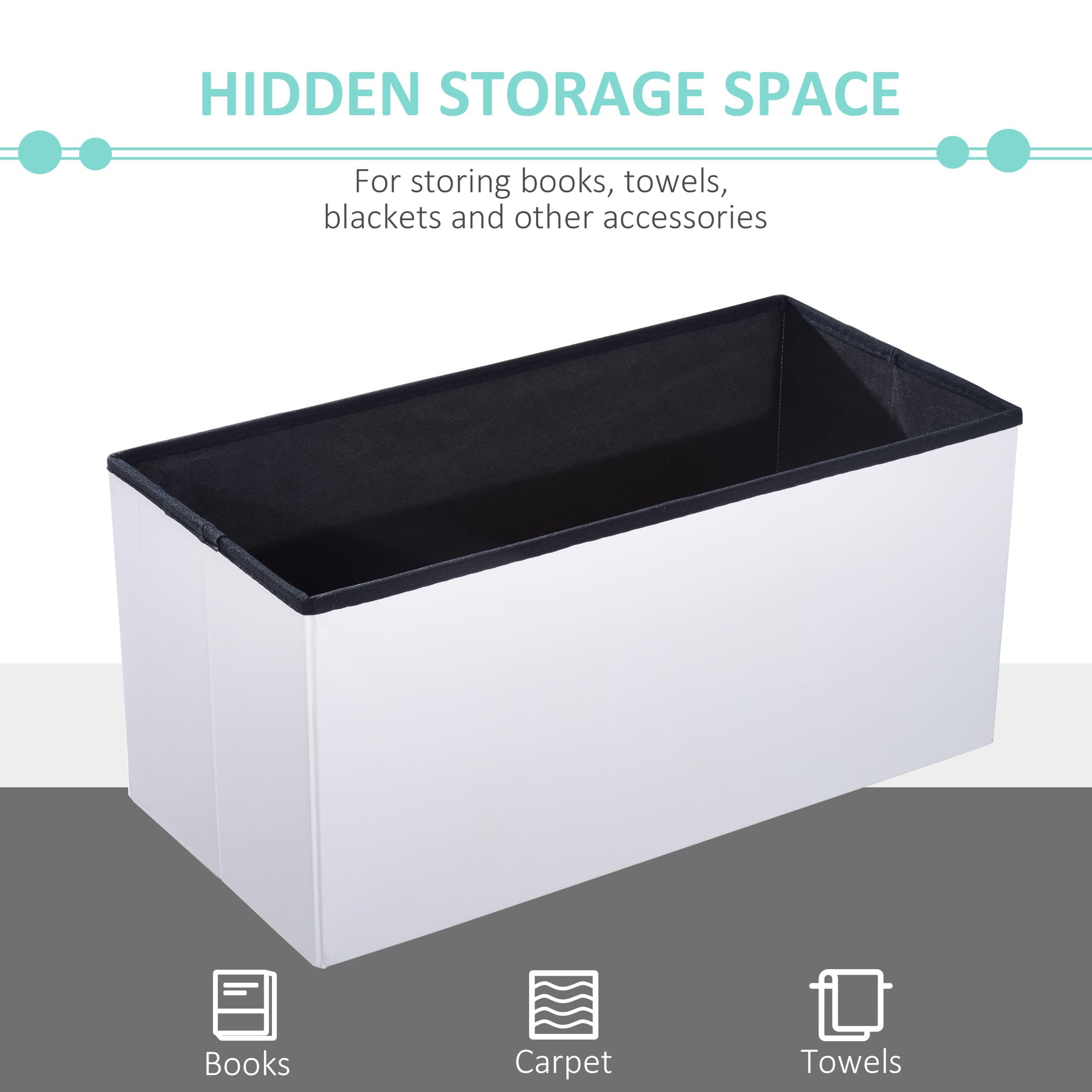 Foldable Storage Ottoman with Tufted White Faux Leather Top - image 9
