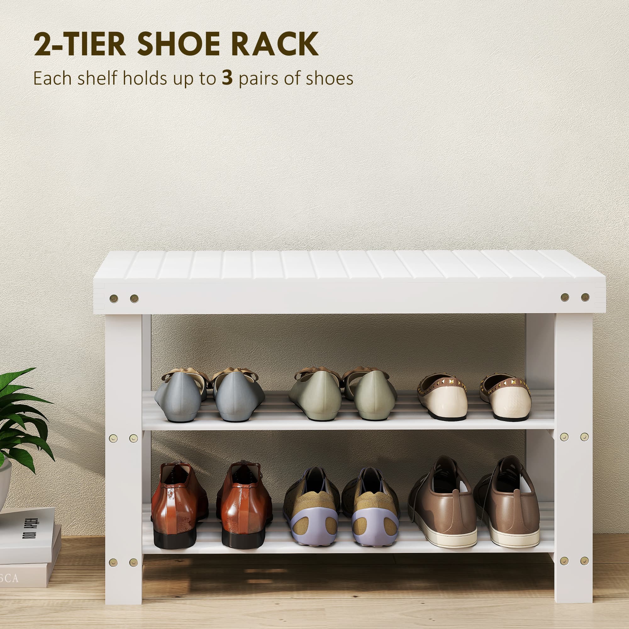 Sit, Store and Organise — White Bamboo Shoe Storage Bench - image 6