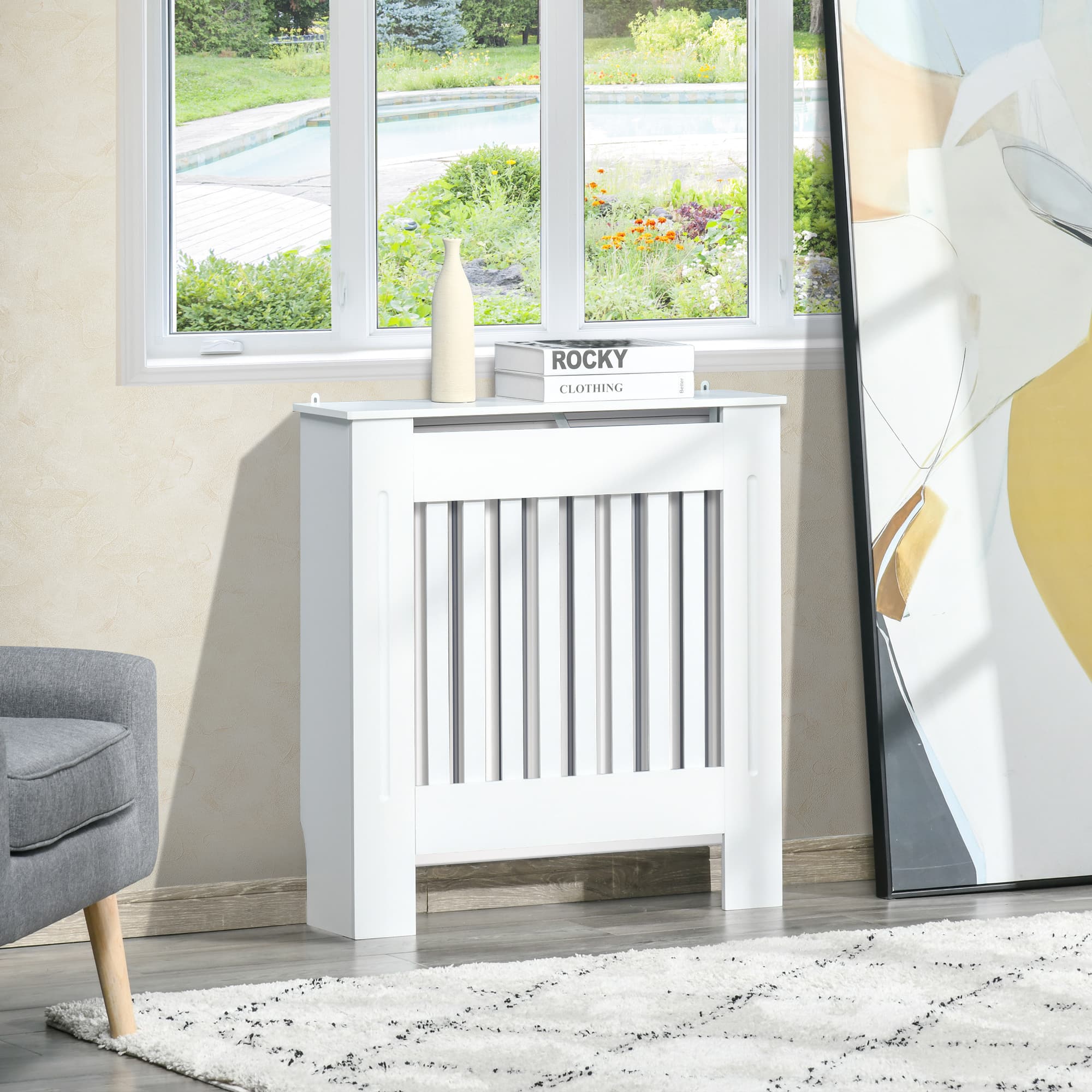 A Neat, Slimline Radiator Cover in Painted White MDF - image 9