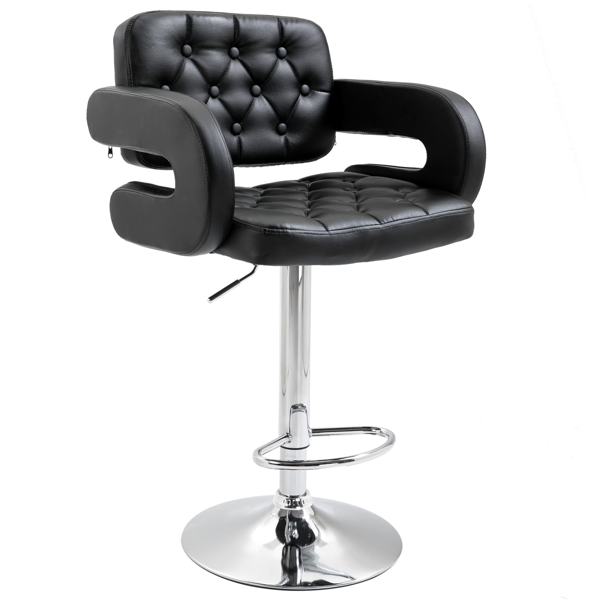 Premium Black Adjustable Swivel Bar Stool with Armrests - Black