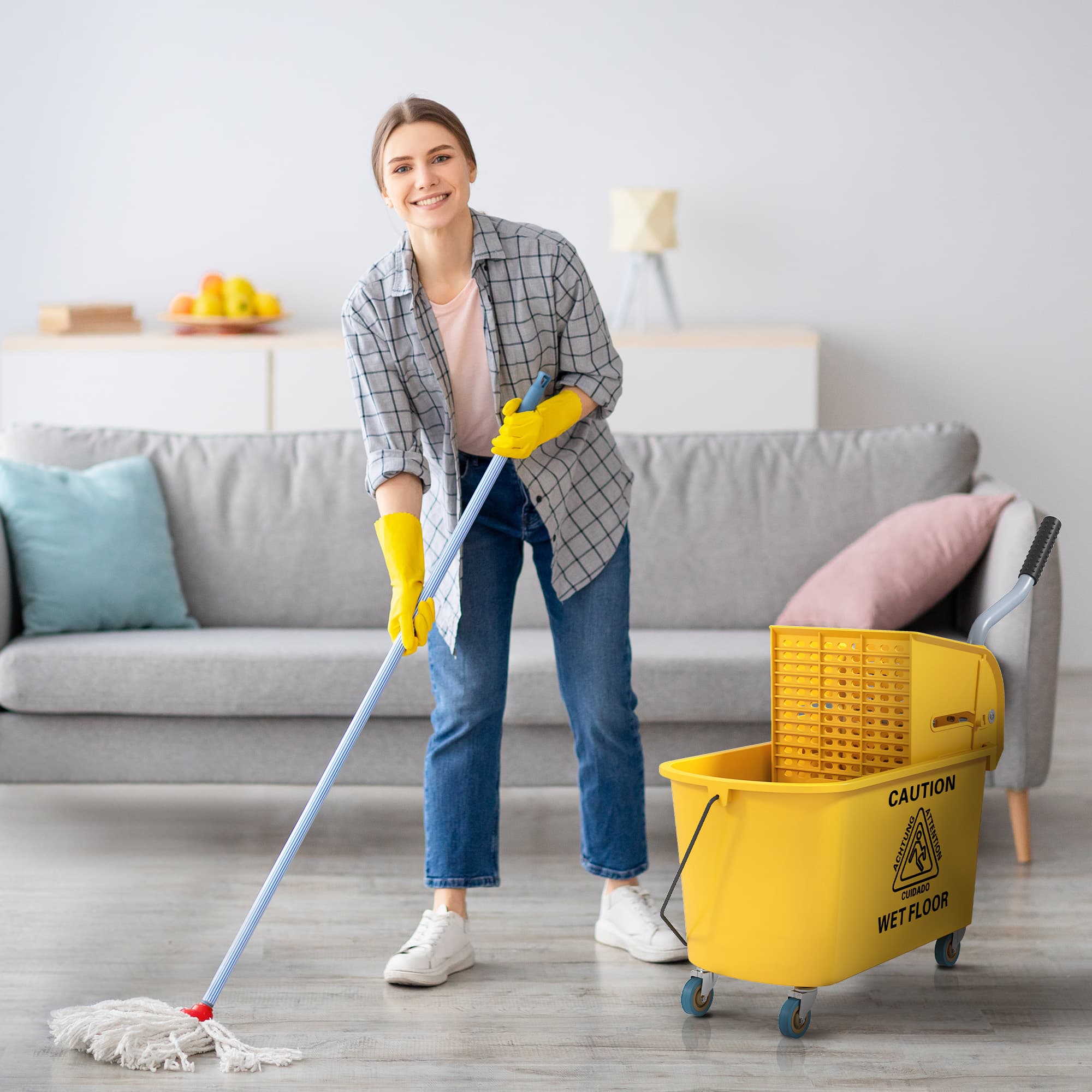 20L Mop Bucket with Side Wringer, Wheels, and Mop Included - image 8