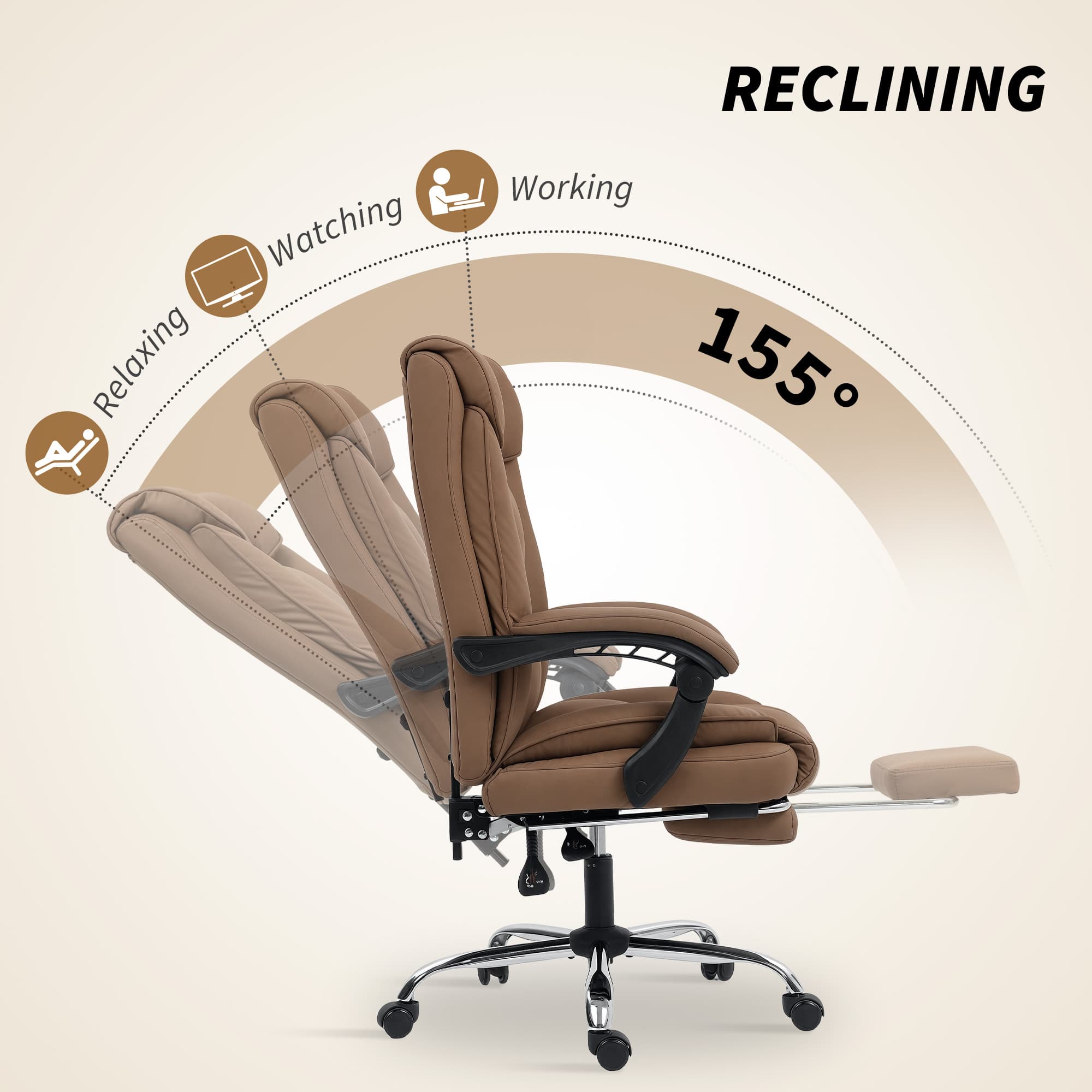 Premium Brown Reclining Office Chair with Built-In Footrest - image 1
