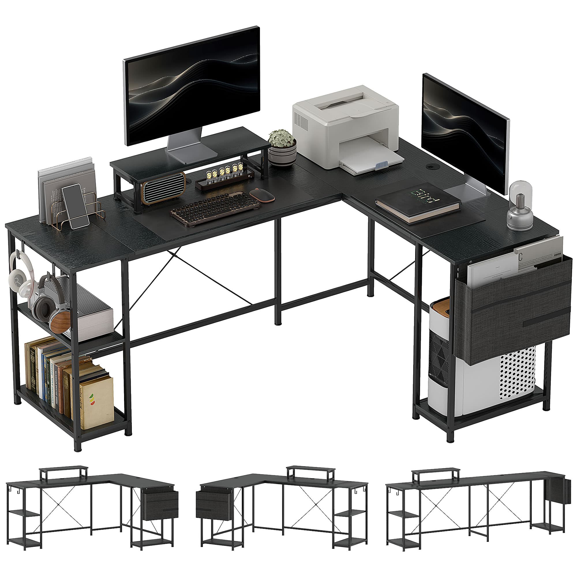 Transform Your Workspace With This Reversible L-Shaped Desk - Black
