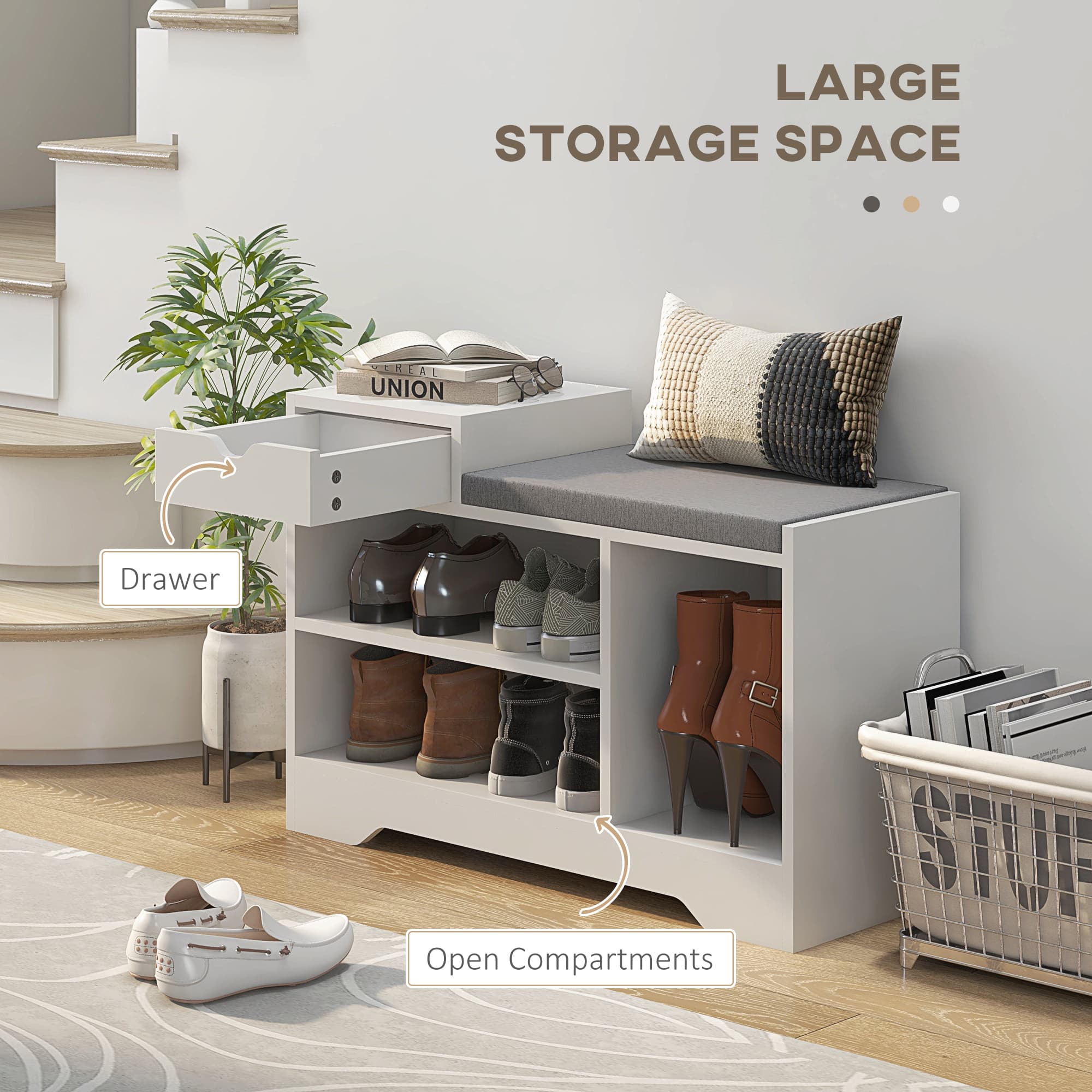 Effortless Hallway Organisation: White Shoe Bench with Seat - image 2