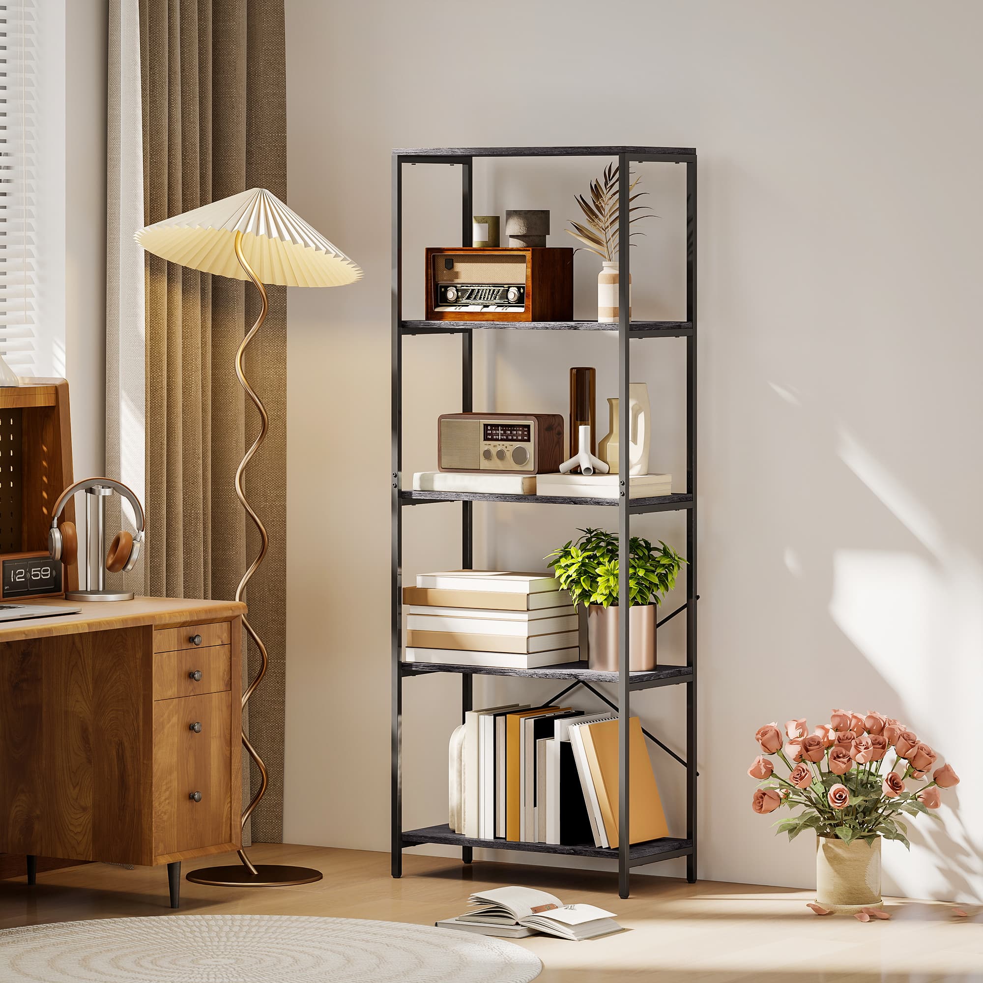 5-Tier Metal Frame Bookshelf in Dark Grey and Black - image 7