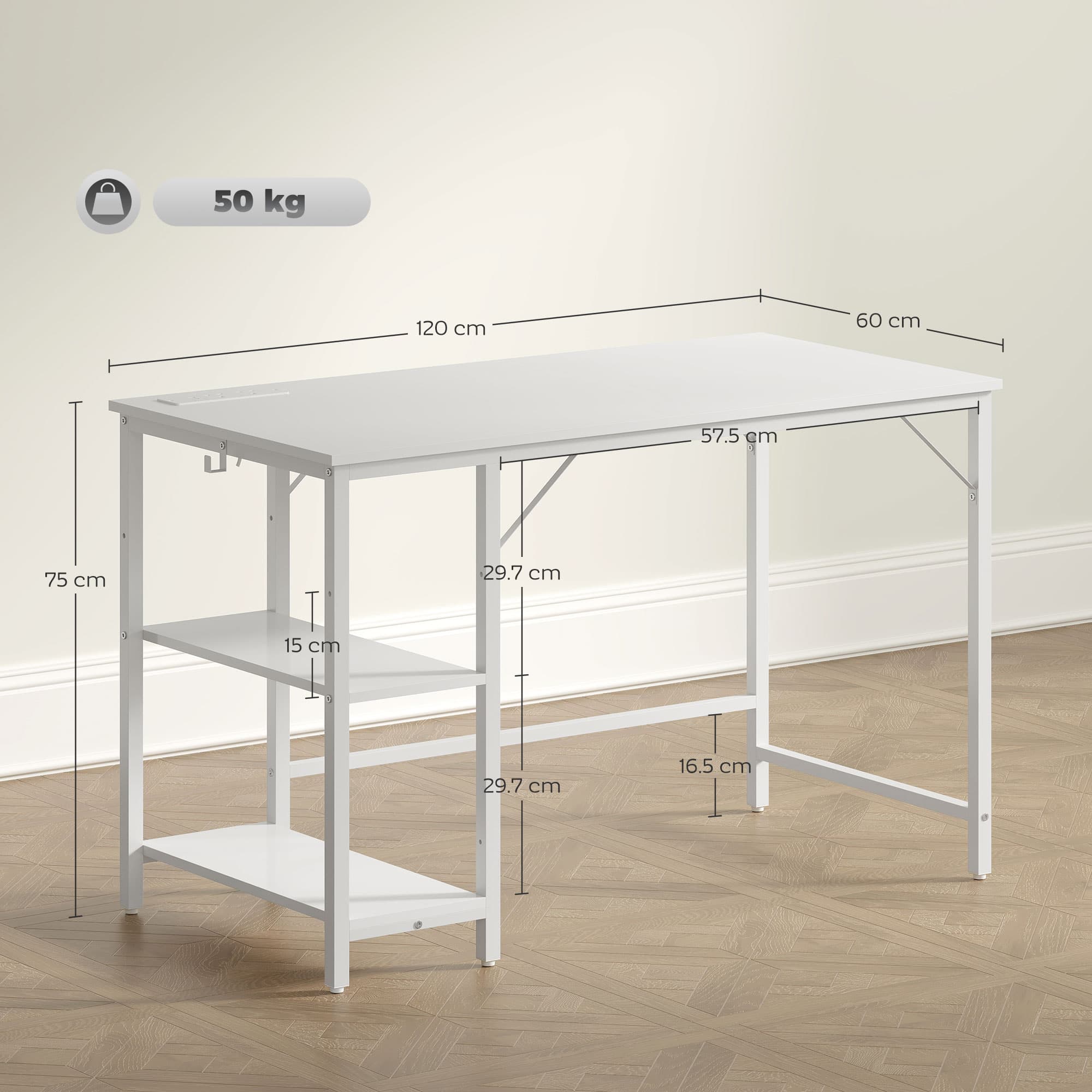 Effortless Working: White Computer Desk with Charging Station - image 5