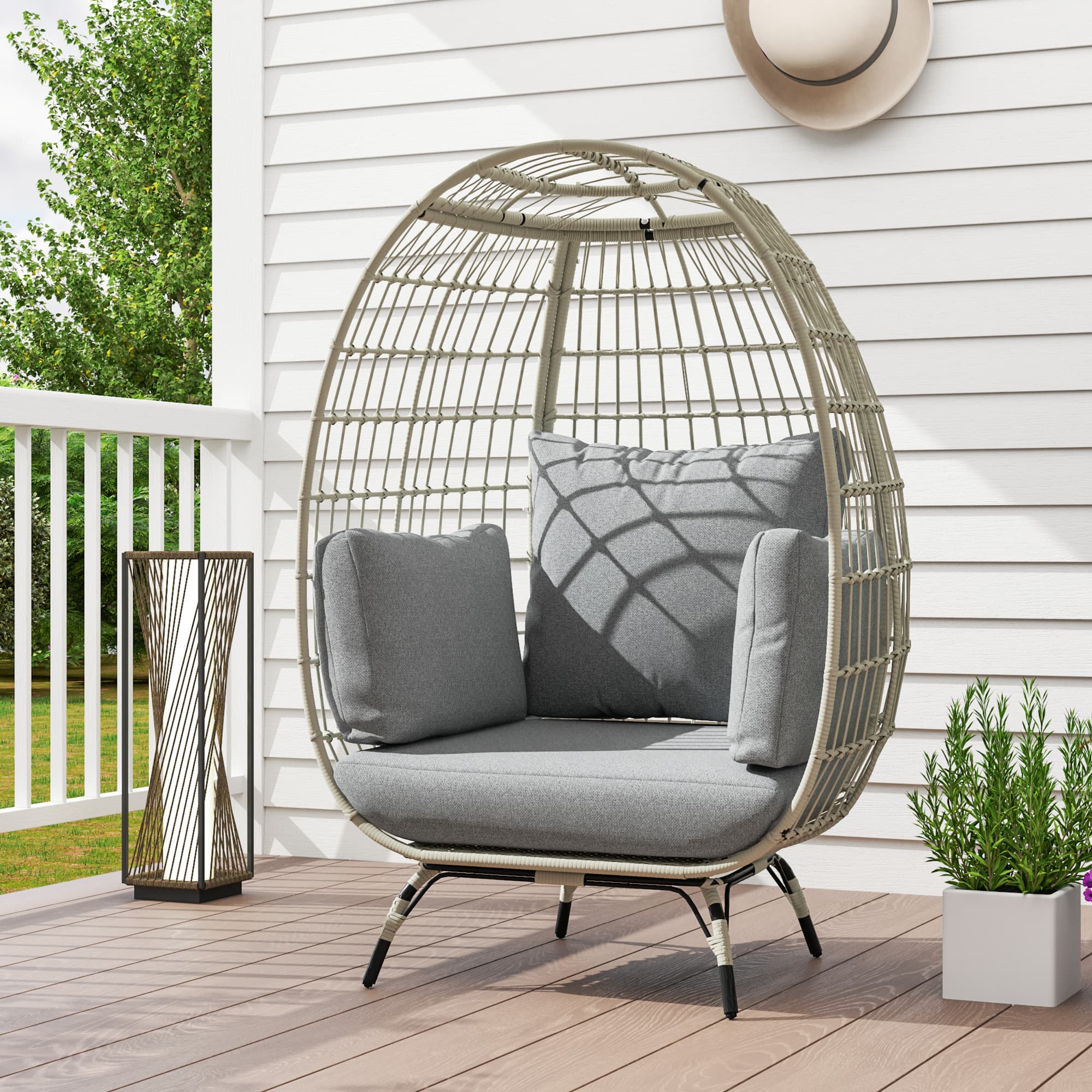 Relax in Style: Charcoal Grey Rattan Standing Egg Chair - image 4