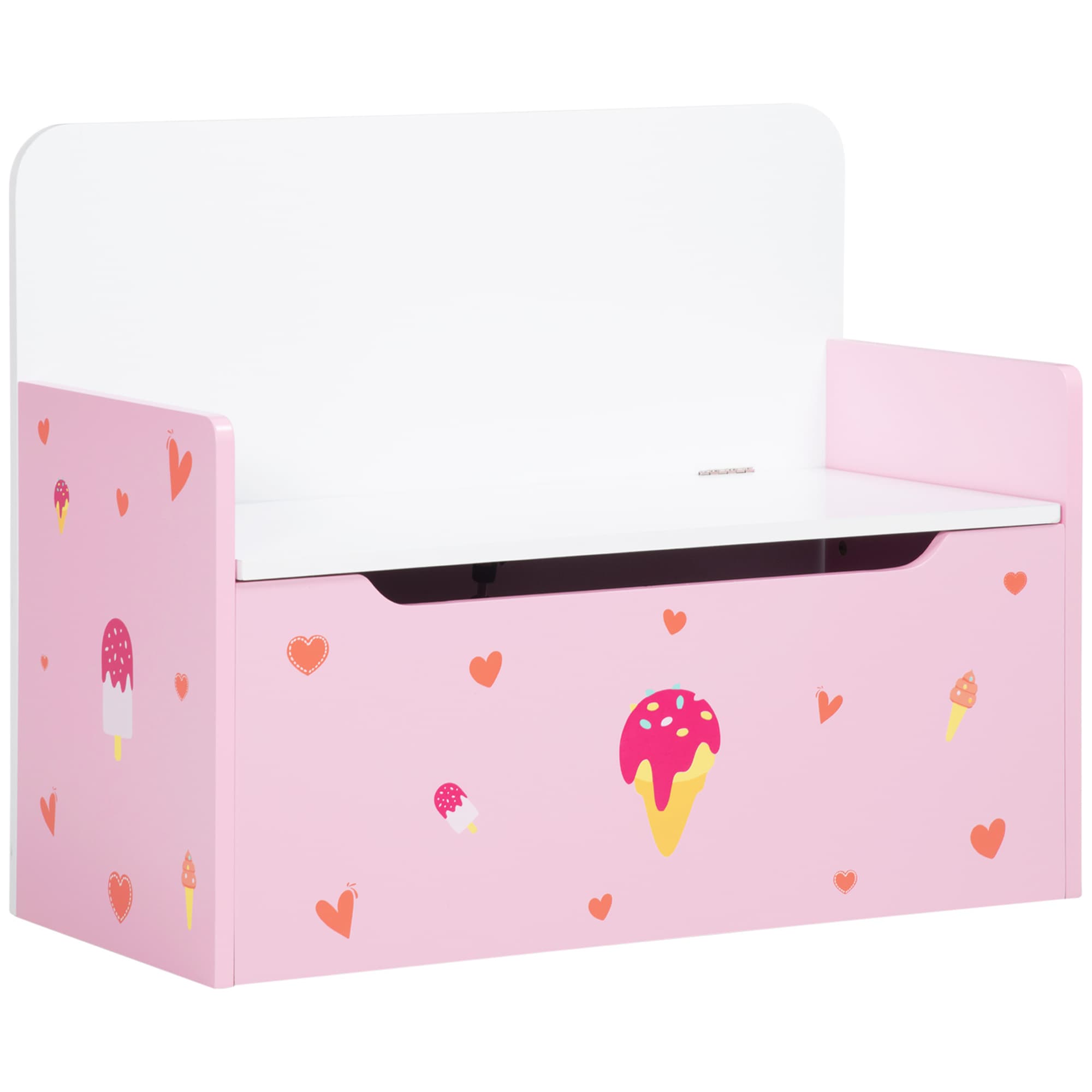 Children's Pink Toy Box and Storage Bench with Safety Lid - image 7