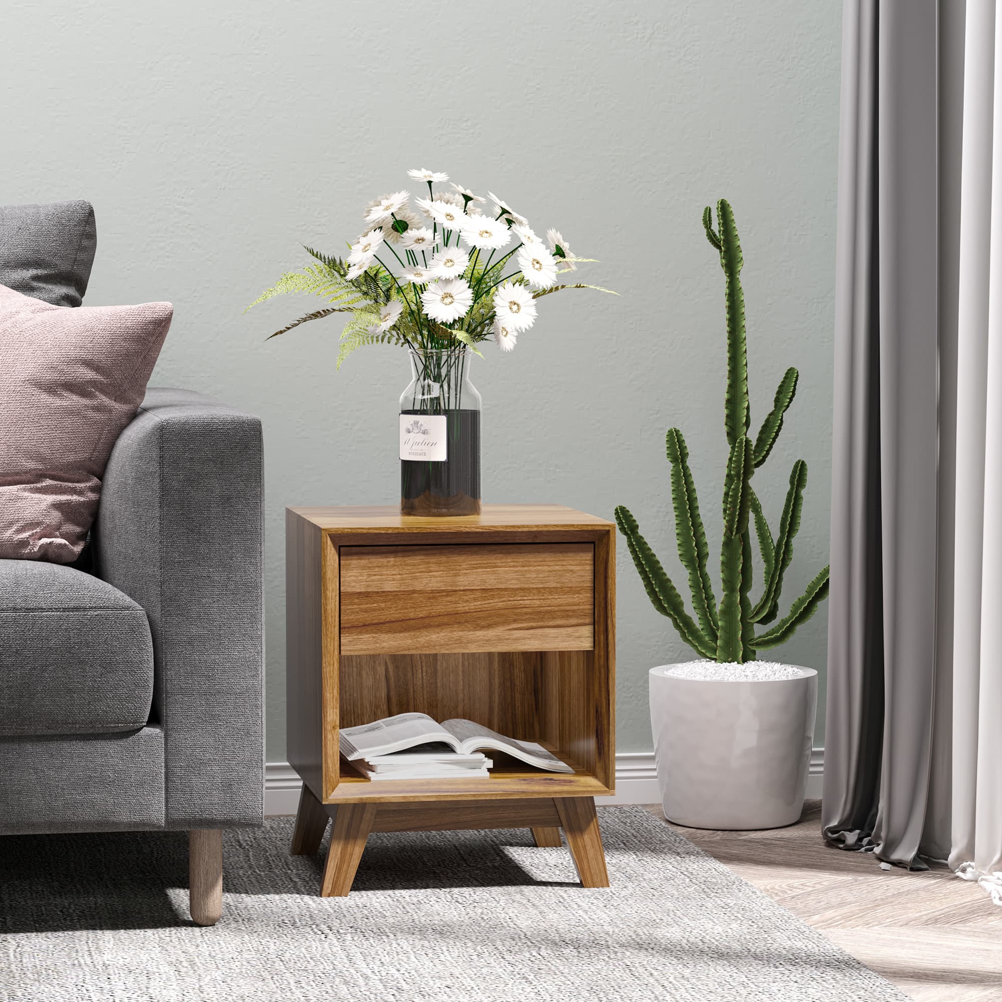 Walnut Bedside Table with Drawer and Lower Shelf - image 5