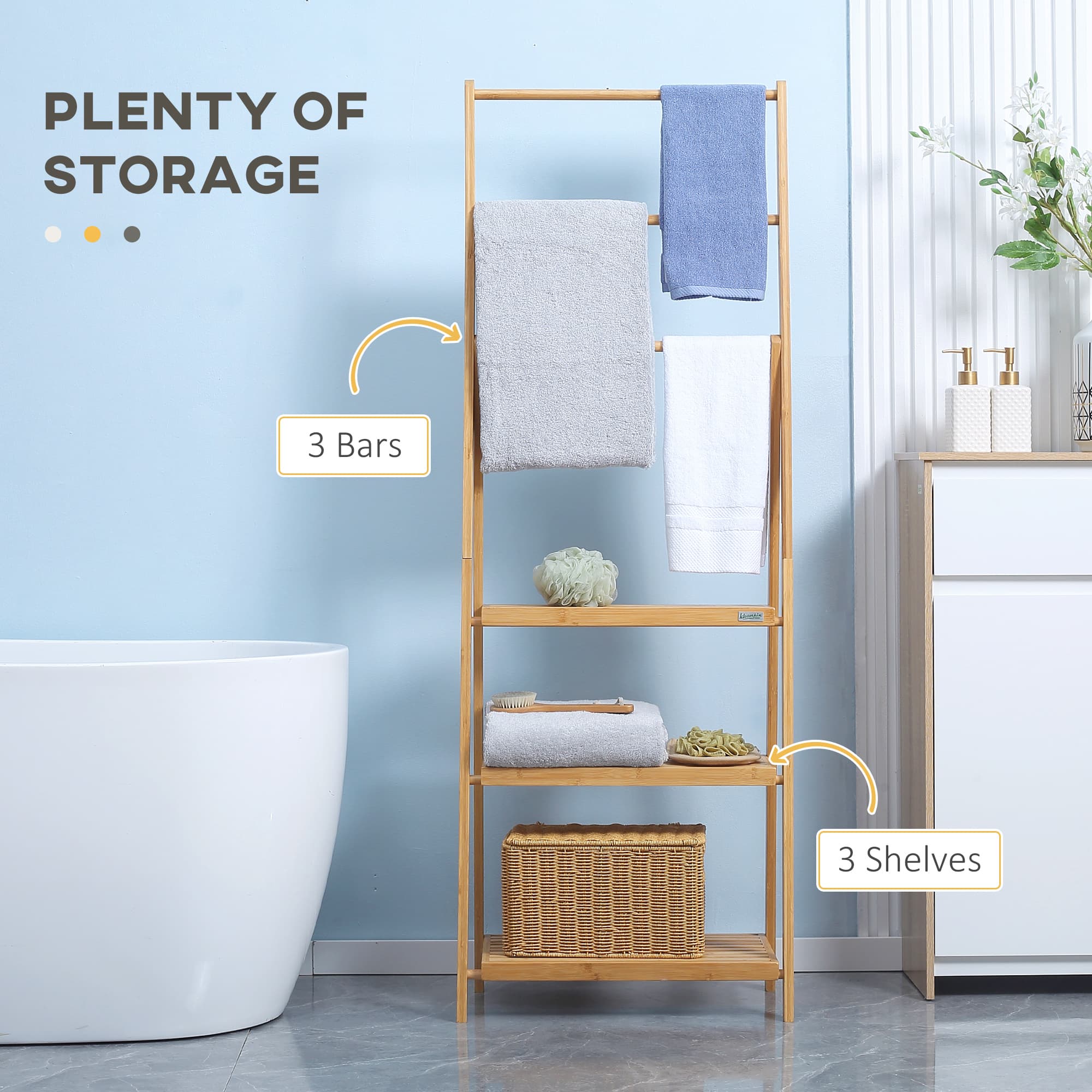 Bamboo Freestanding Towel Rack With 3 Hanging Rails and 3 Shelves - image 10