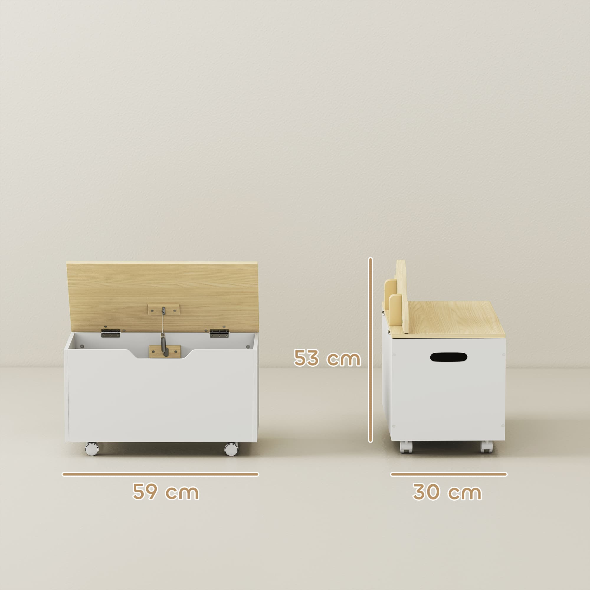 White Rolling Toy Box with Gentle-Close Safety Hinge - image 8