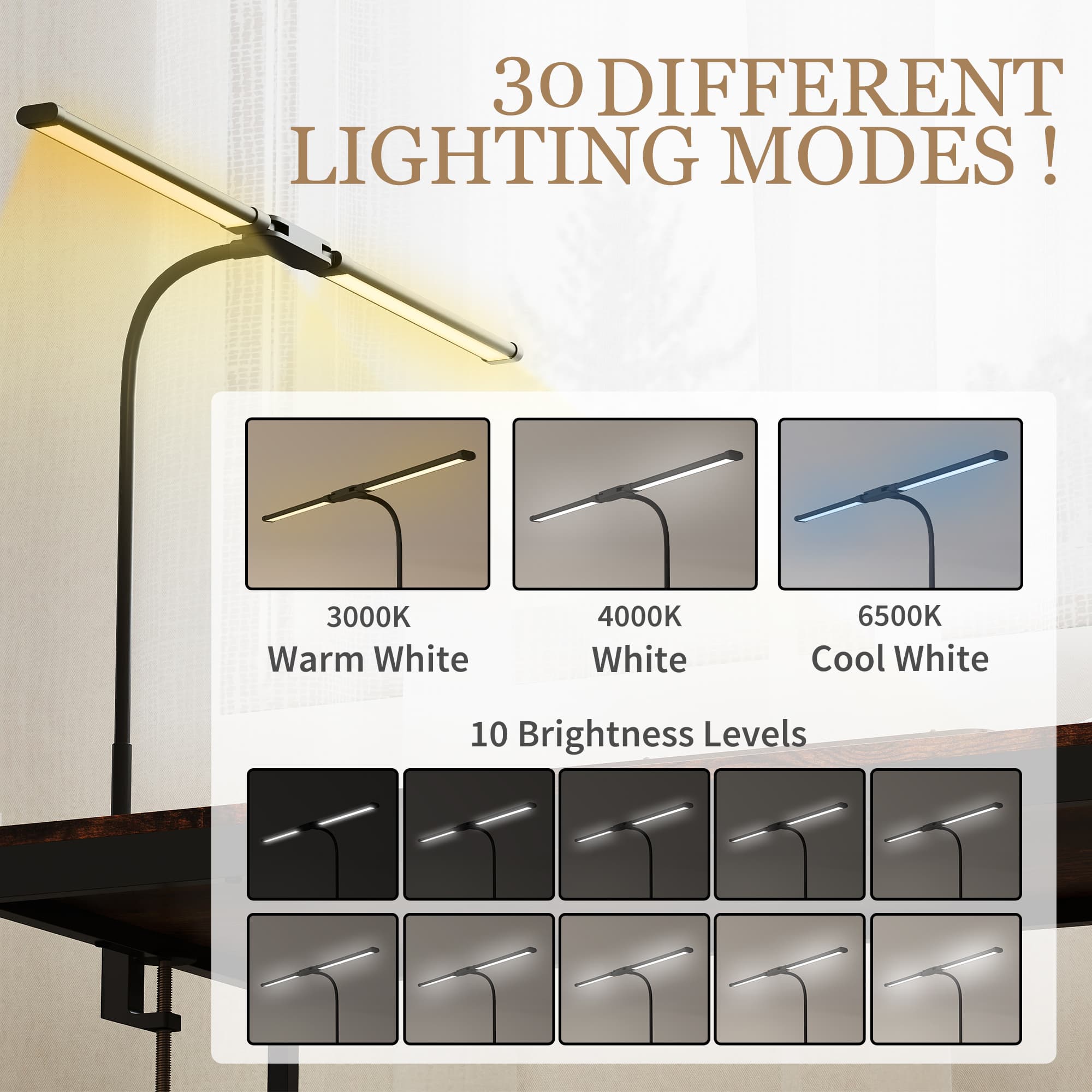 Black Clamp Desk Lamp with Dual LED Heads - image 9