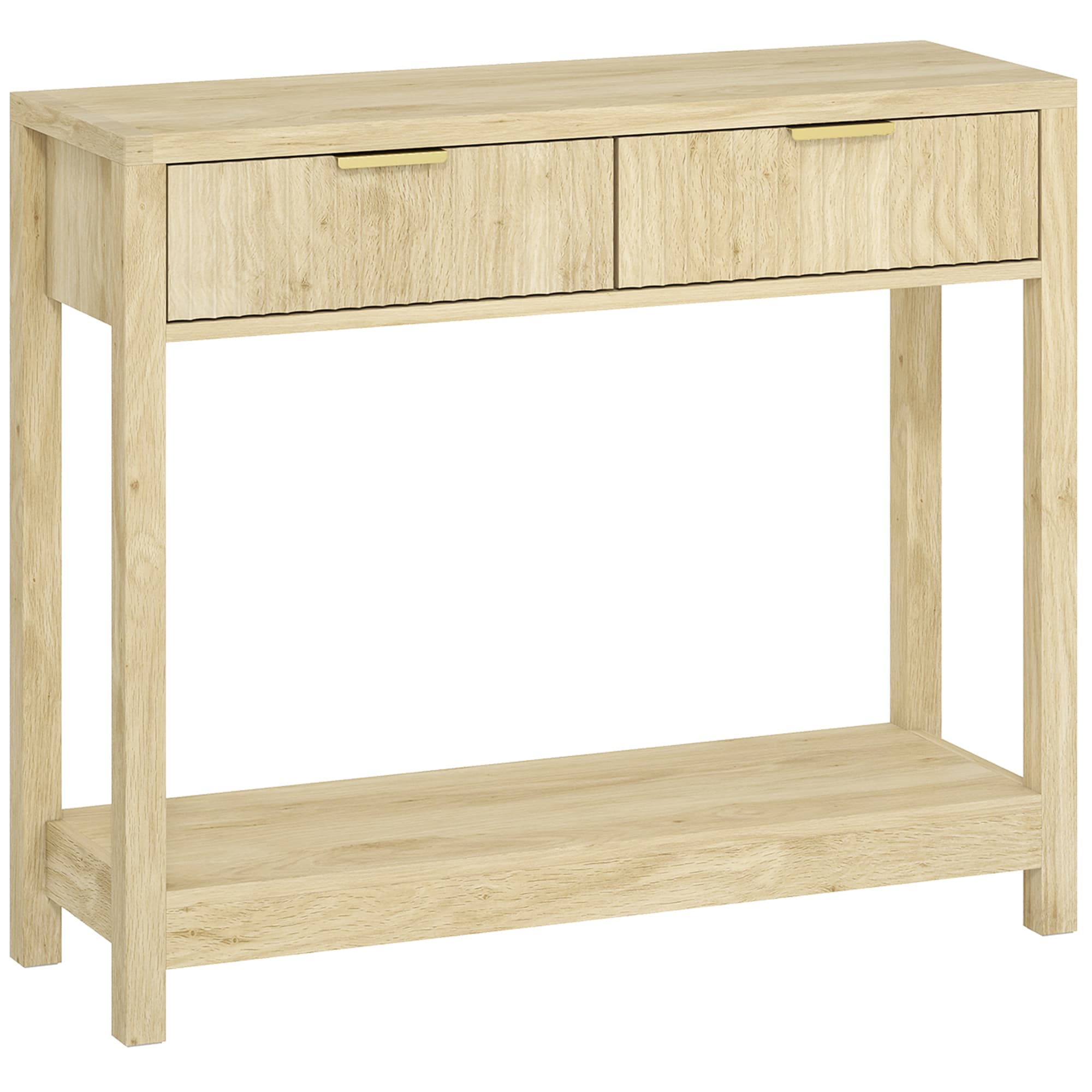Natural Wood Fluted Console Table for Narrow Hallways - Natural wood finish