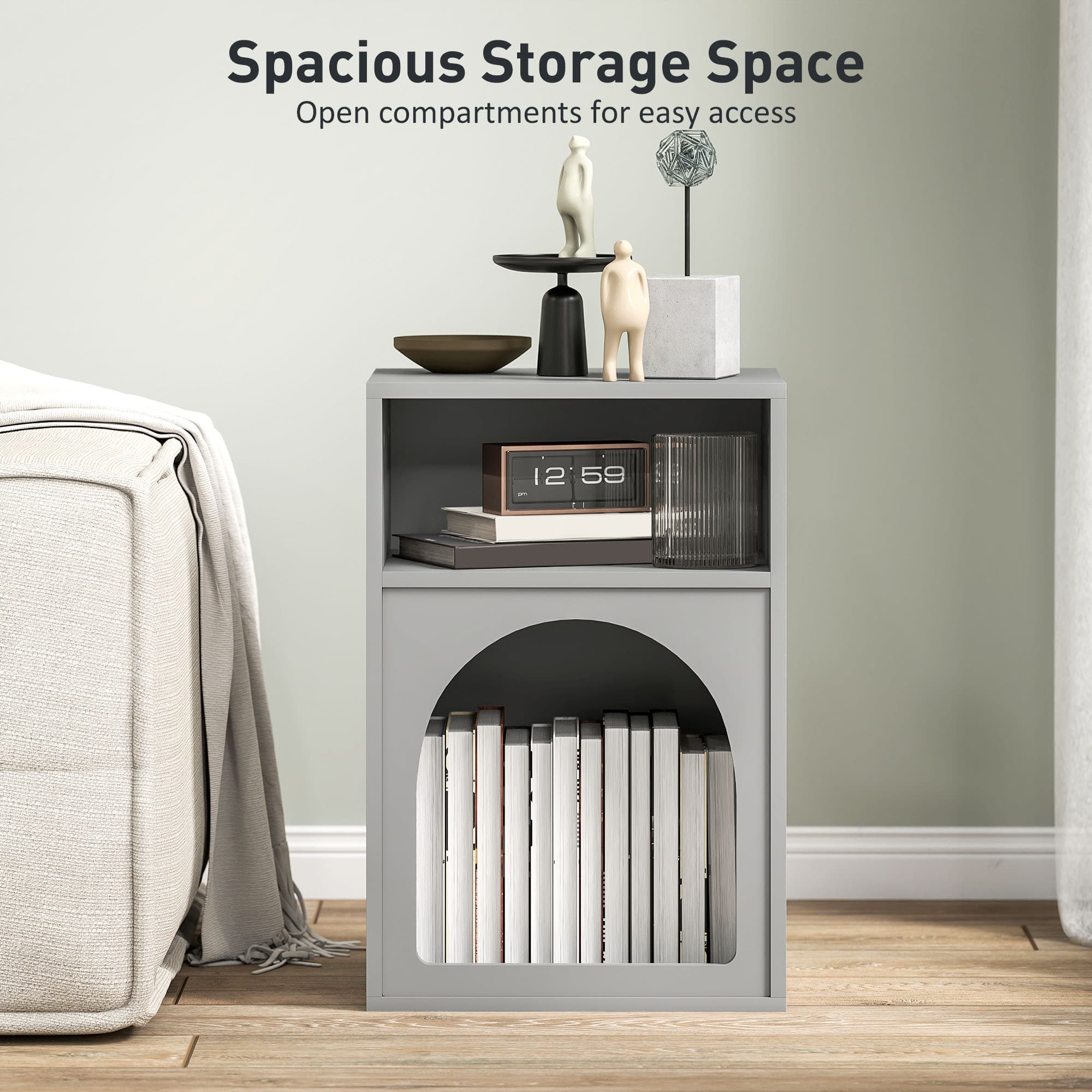 Grey Bedside Table with Arched Open Storage - image 10