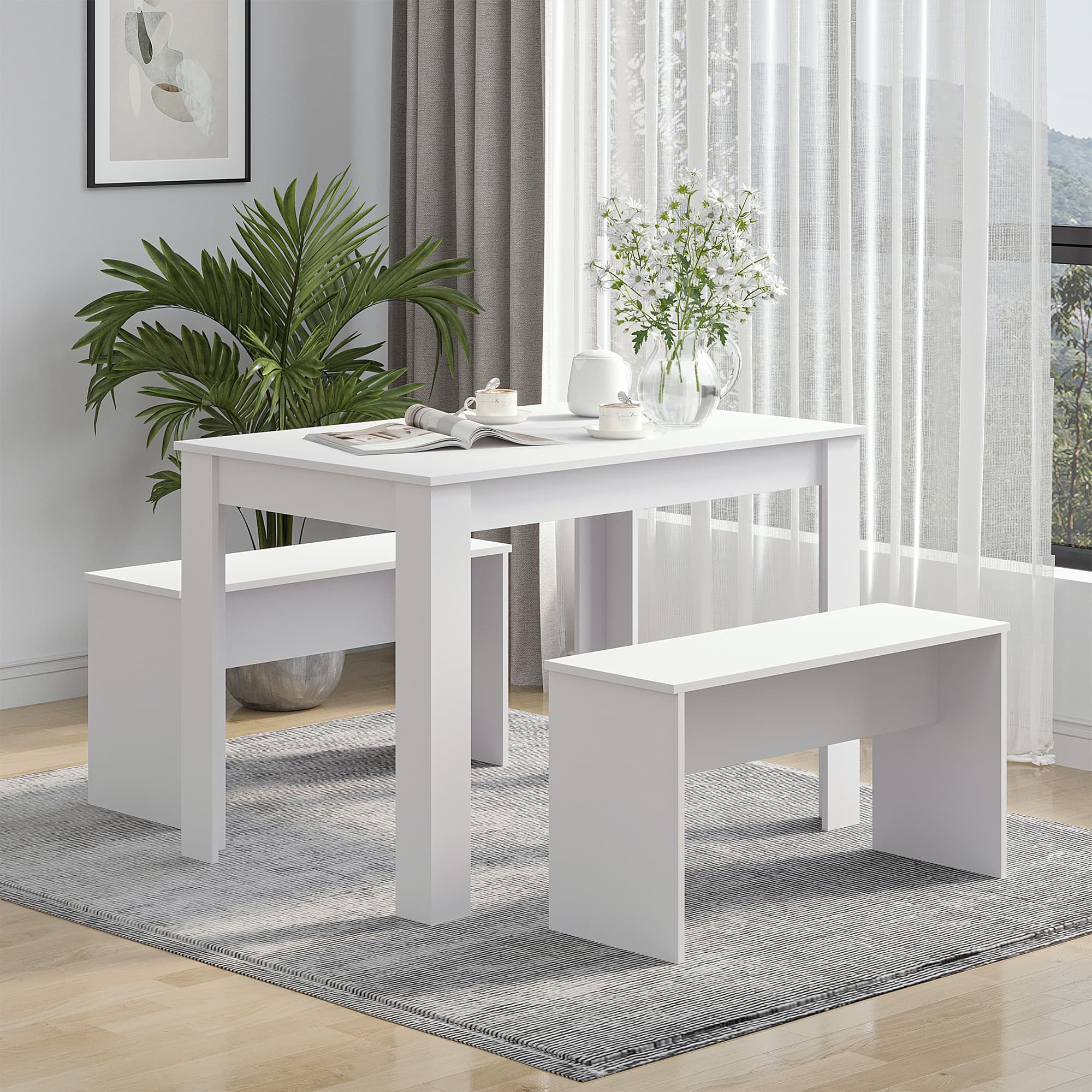 Effortless Space-Saving White Dining Table and Bench Set - image 5