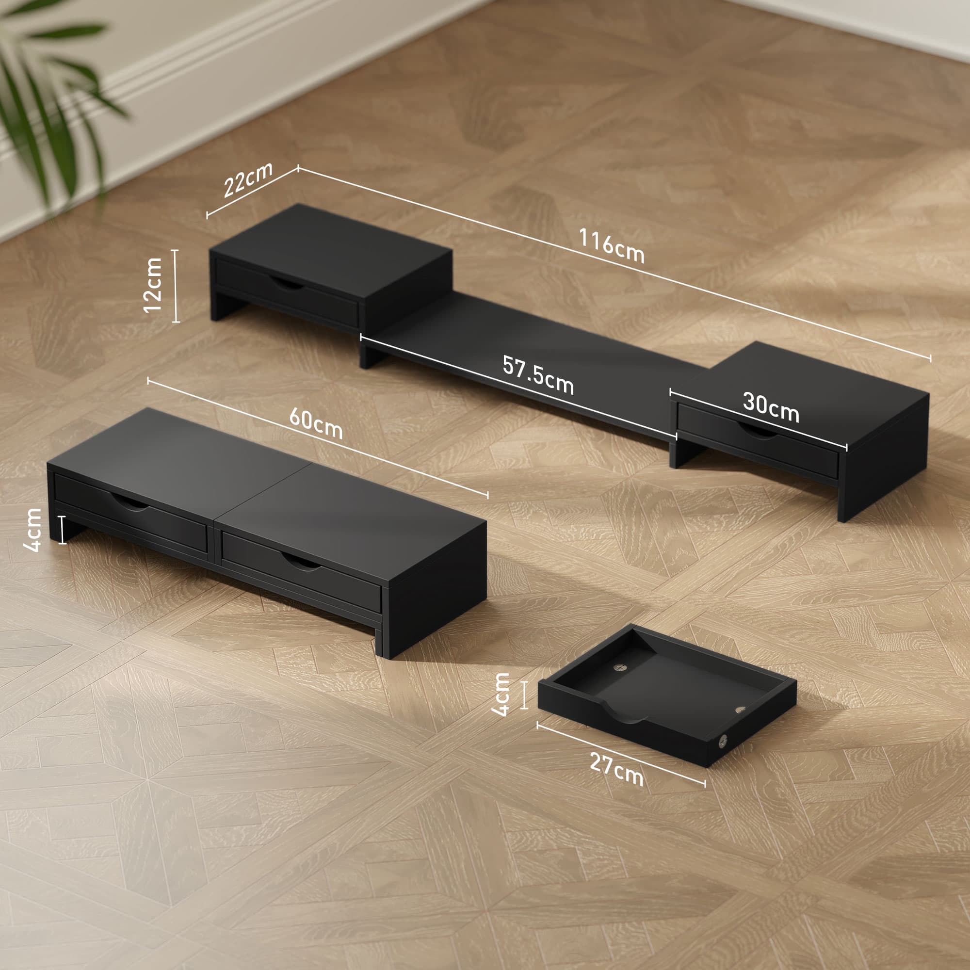 Adjustable black dual monitor riser with storage - image 2