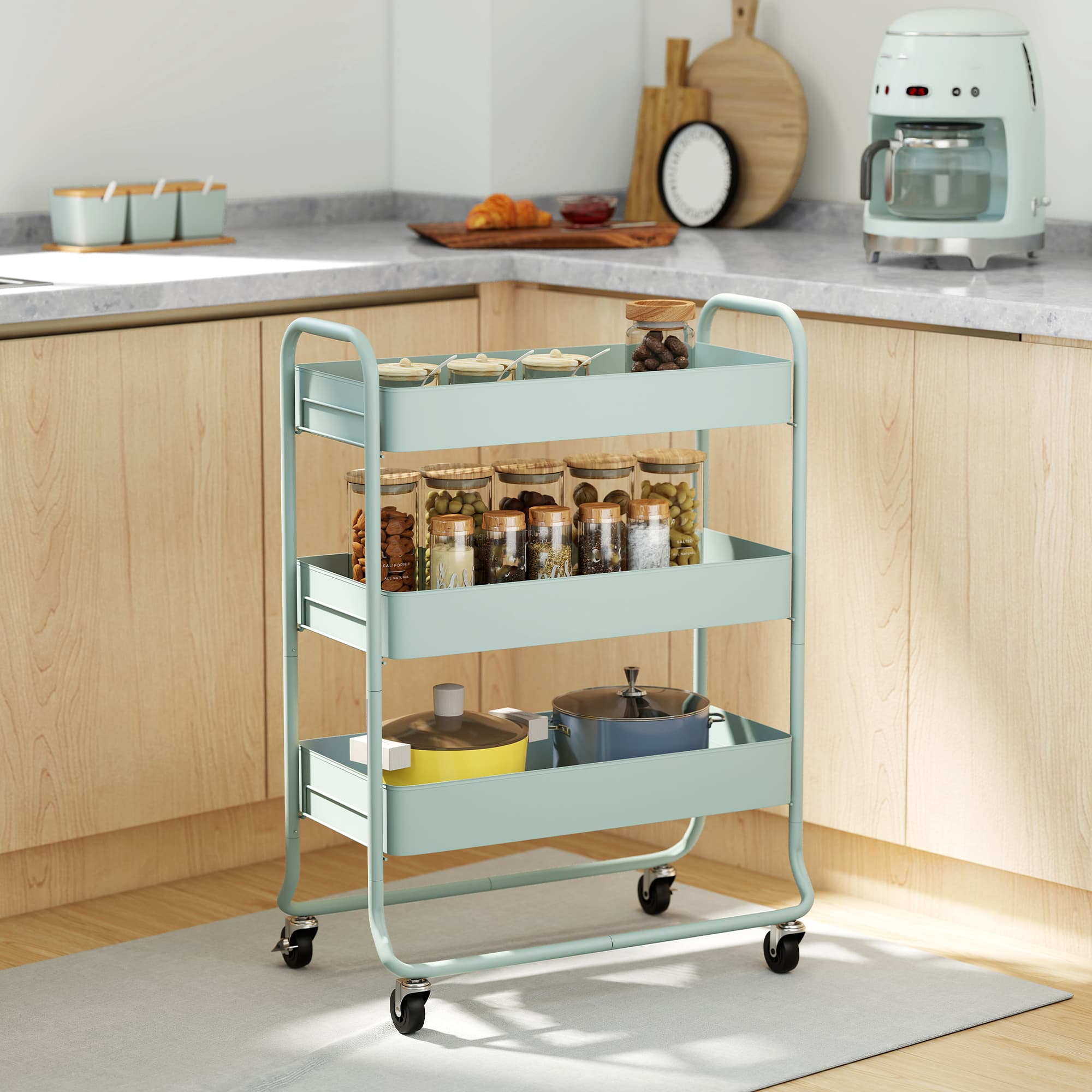 Light Green 3-Tier Storage Trolley for Flexible Rooms - image 4