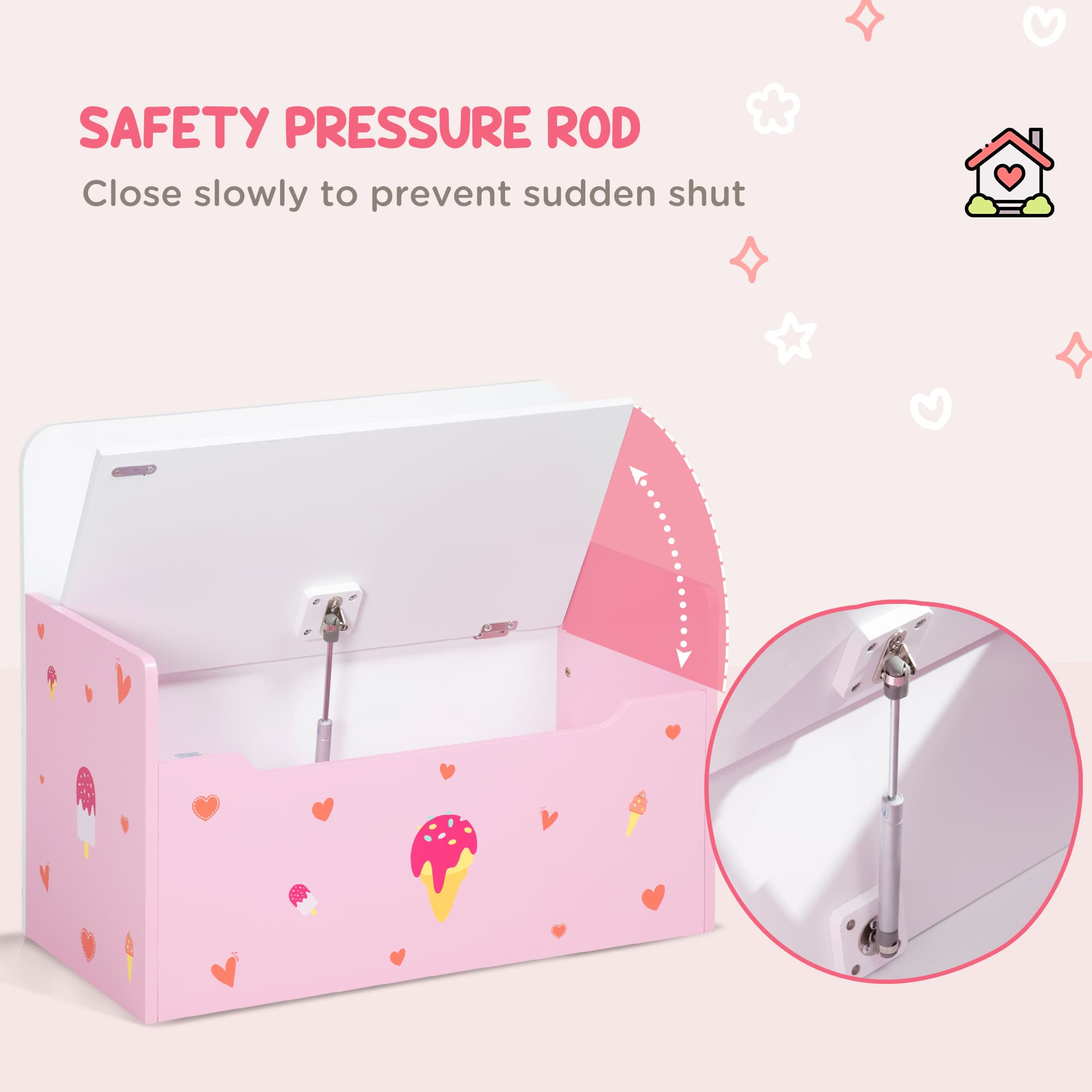 Children's Pink Toy Box and Storage Bench with Safety Lid - image 6