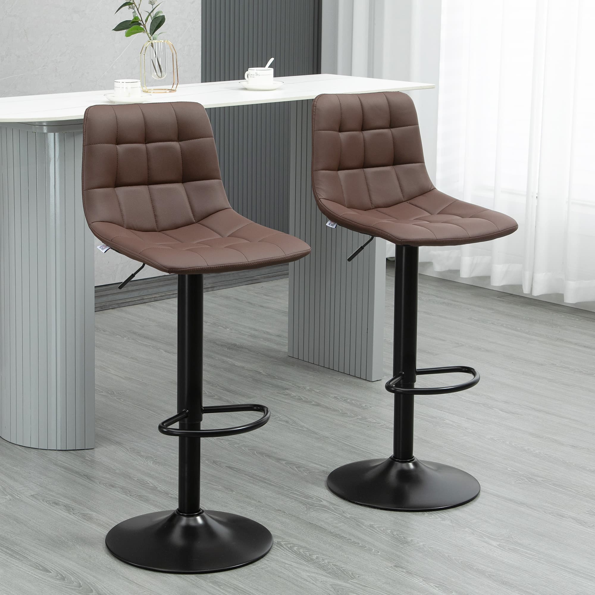 Premium Brown Quilted Adjustable Bar Stools - Set of Two - image 3