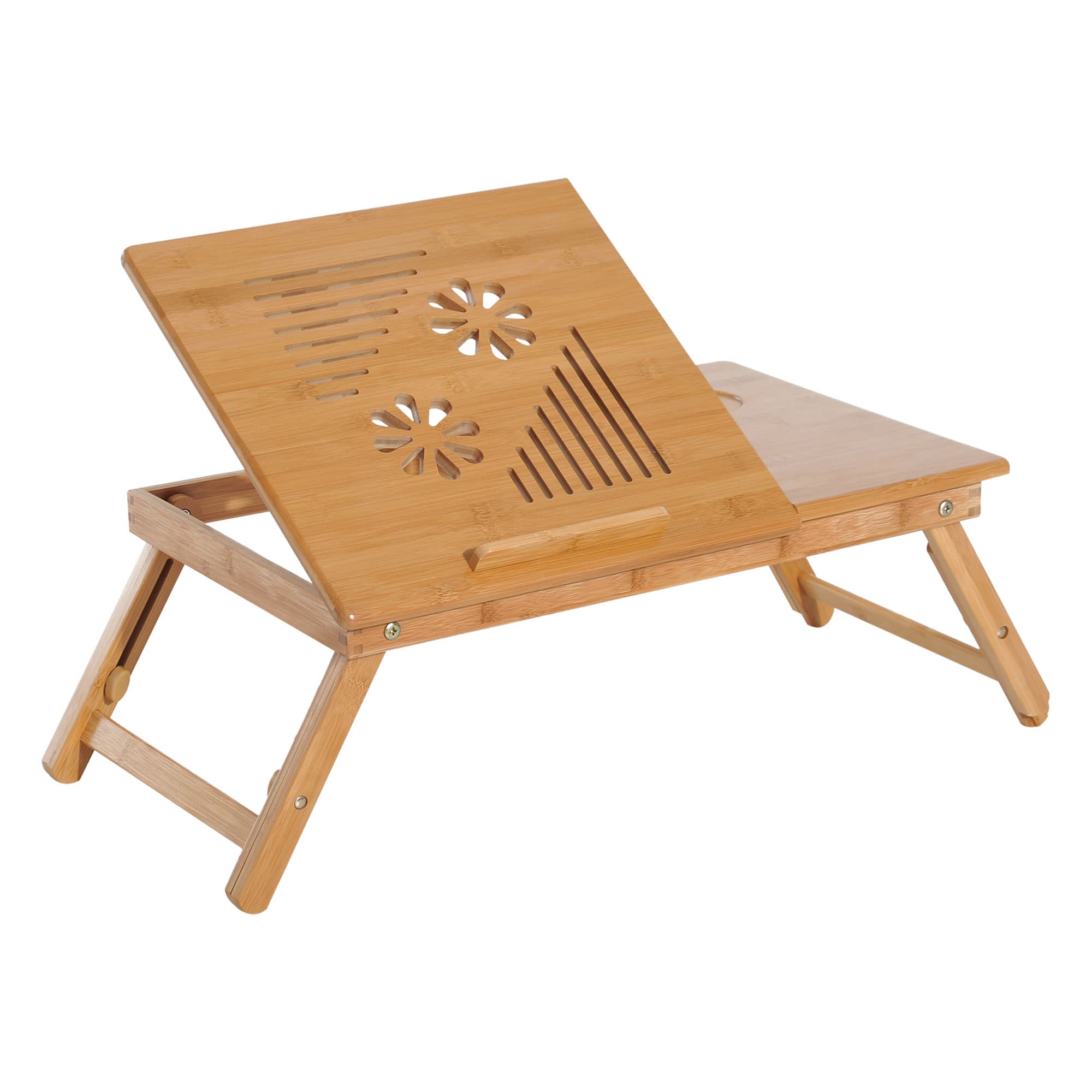 A bamboo lap desk that tilts, folds, and has a pull-out drawer - image 7