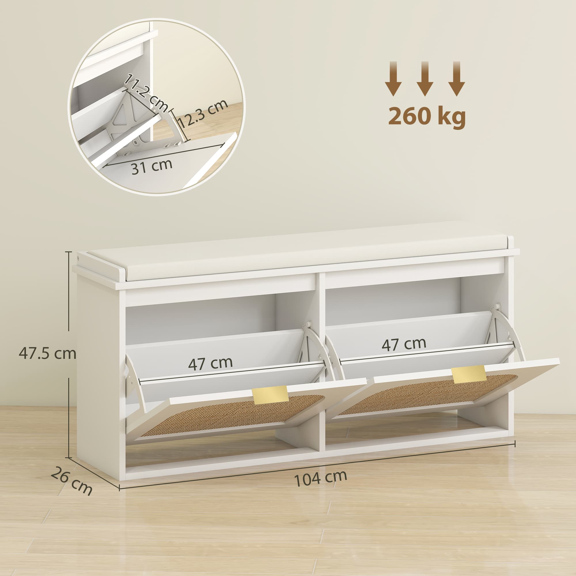 Effortless Entryway Organisation: White Boho Shoe Bench - image 4
