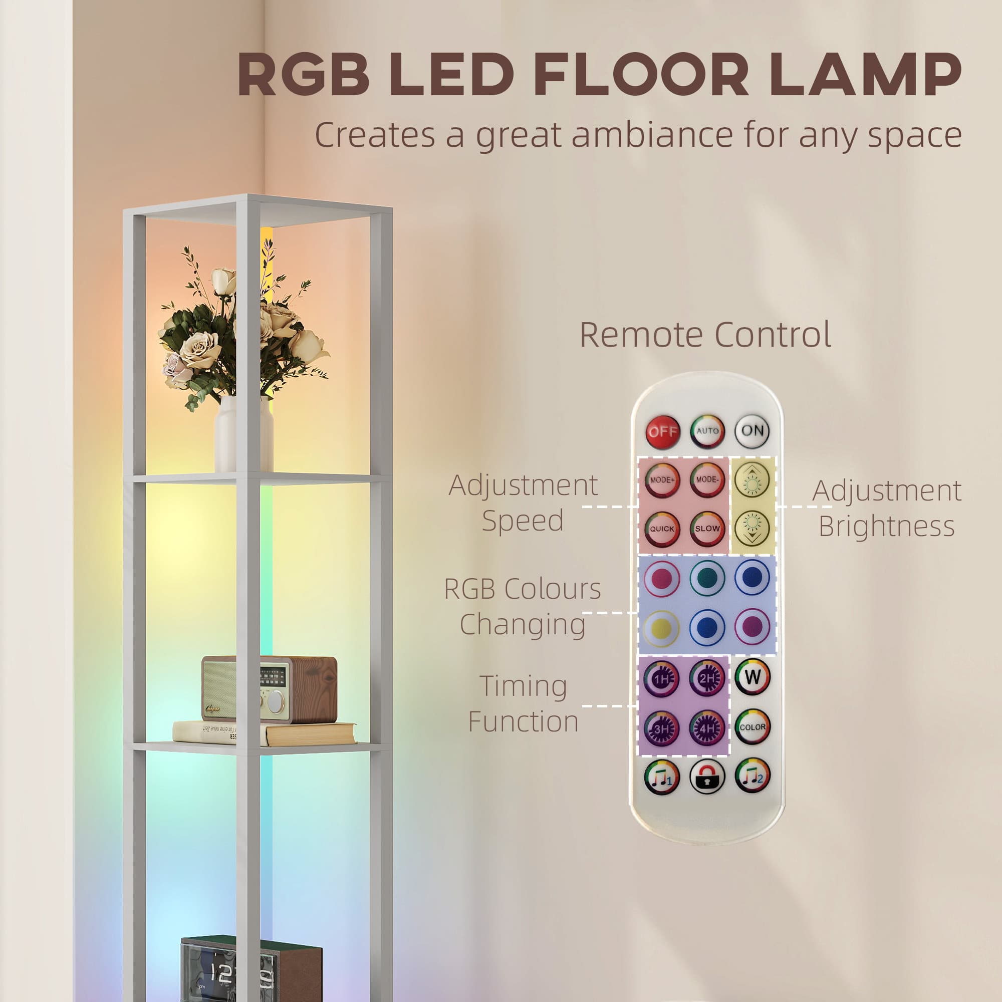 Slim Grey Floor Lamp with Shelves and RGB Mood Lighting - image 6