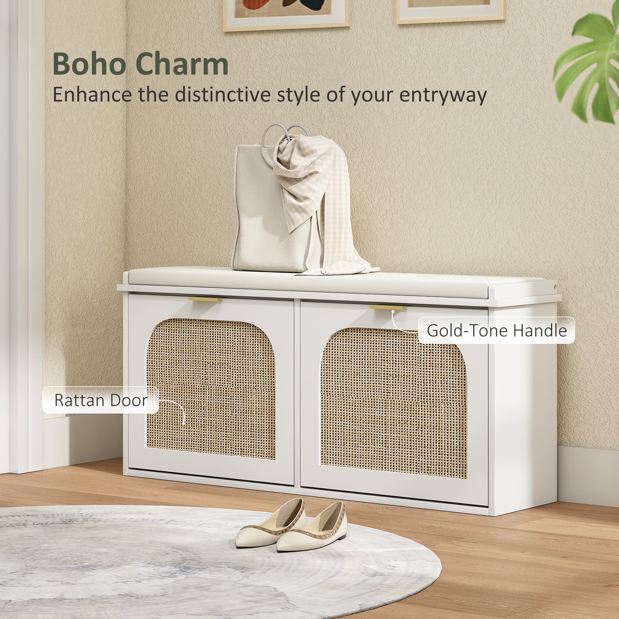 Effortless Entryway Organisation: White Boho Shoe Bench - image 2