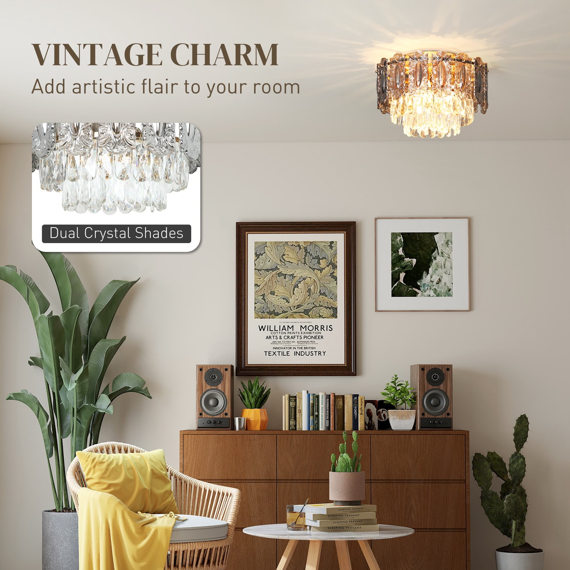 Gold Tone Crystal Flush Mount Ceiling Light - image 8